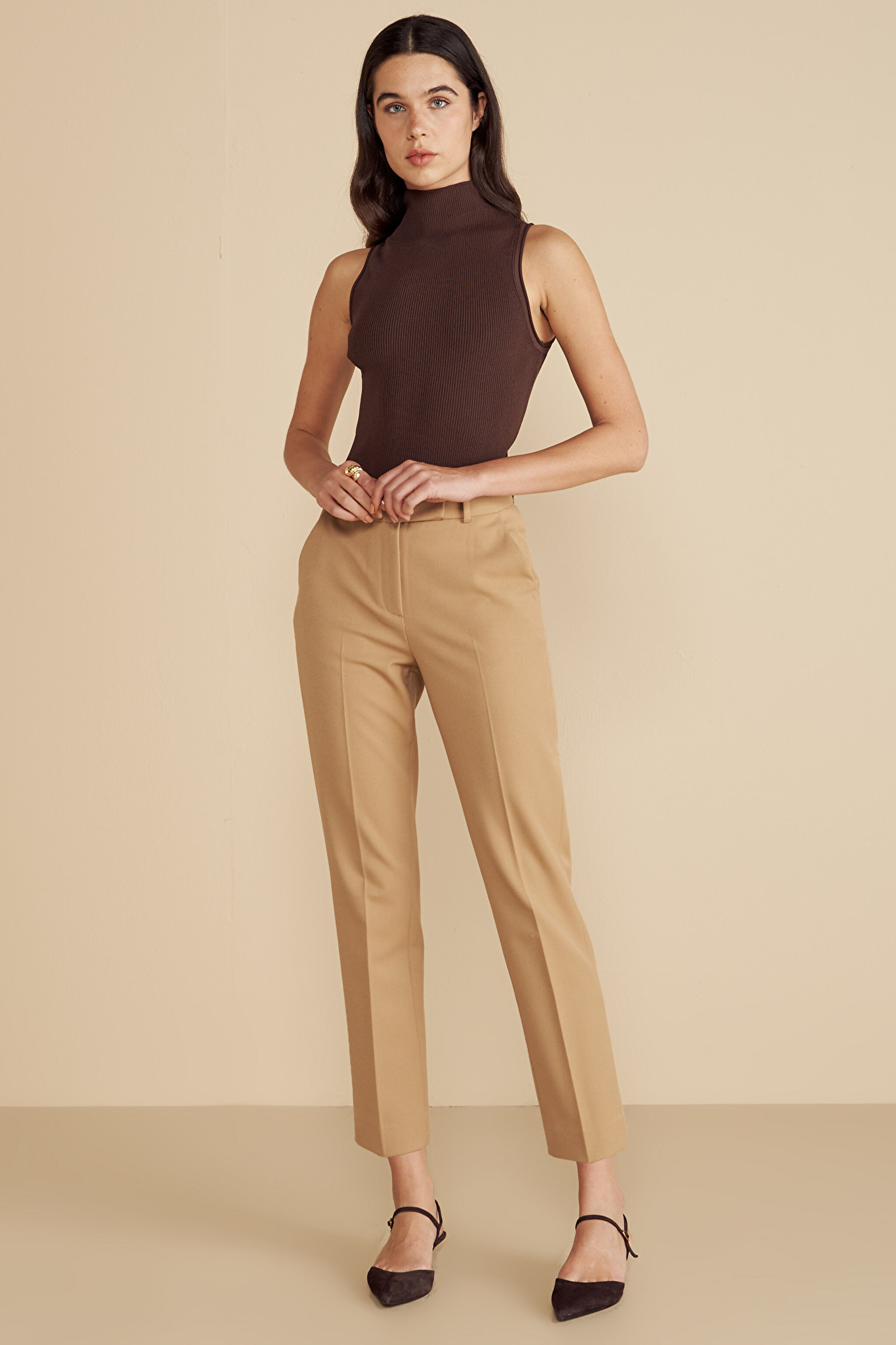 Regular Fit Pileli Basic Pantolon - Camel