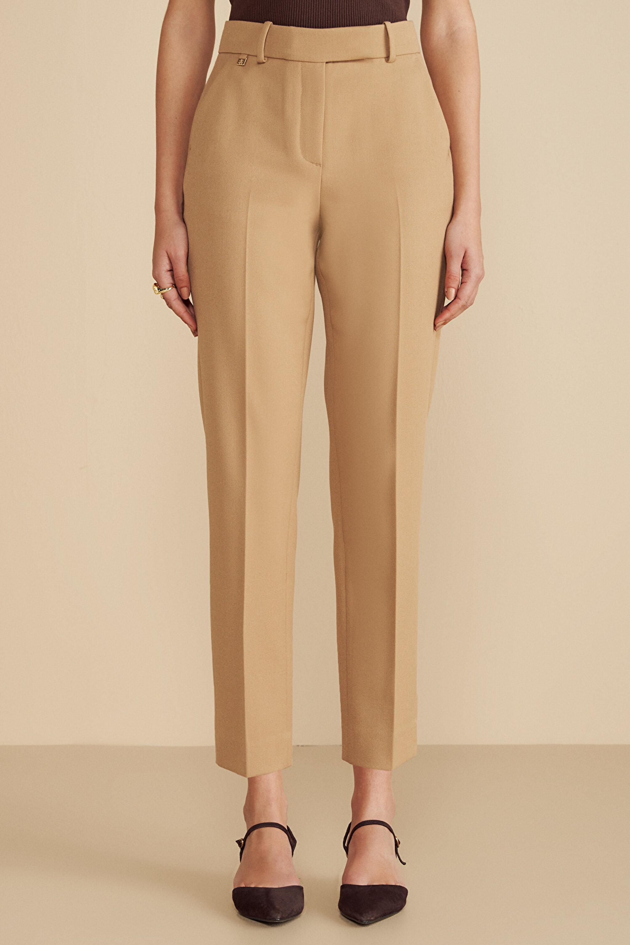Regular Fit Pileli Basic Pantolon - Camel (görsel 3)