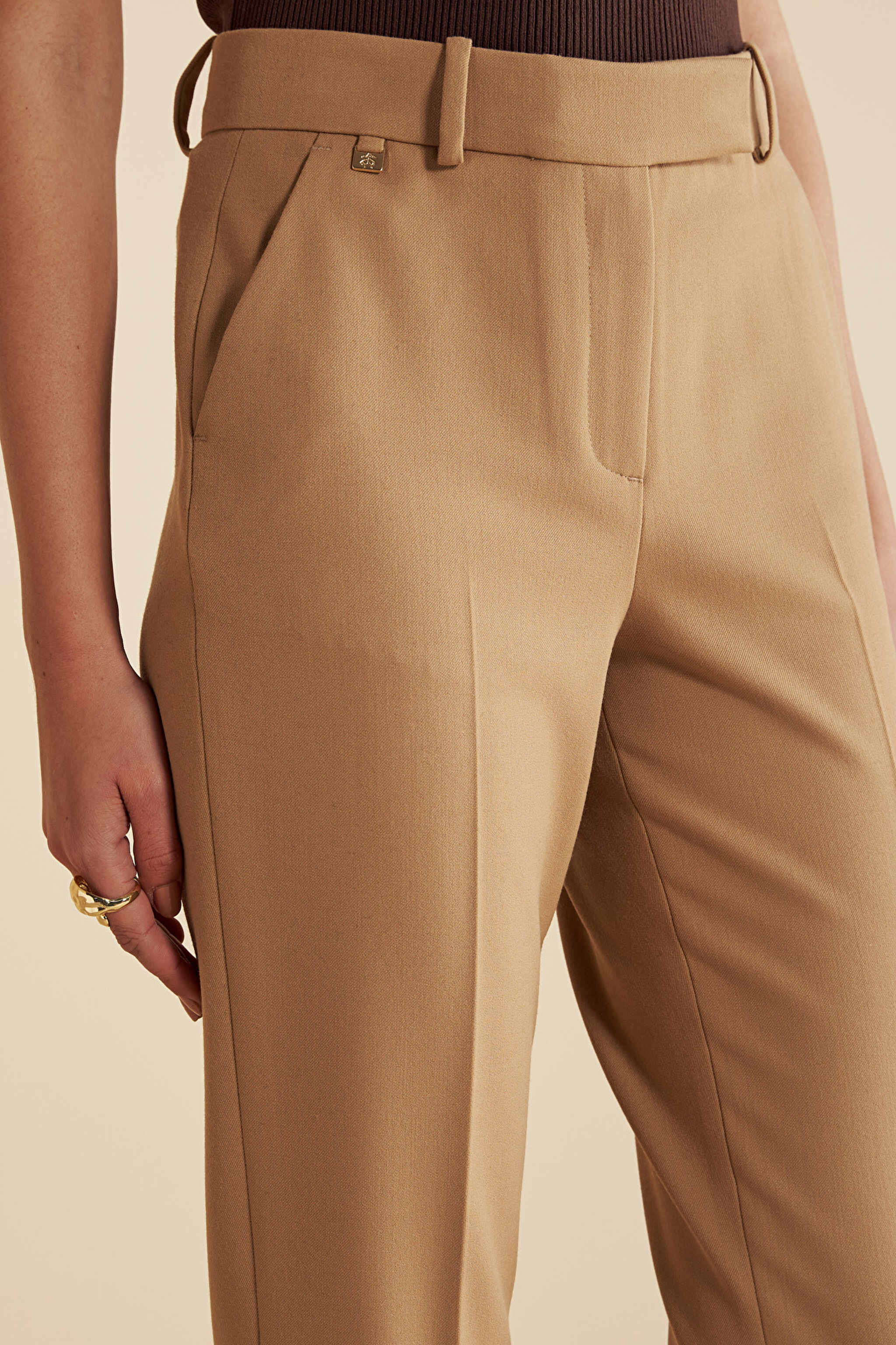 Regular Fit Pileli Basic Pantolon - Camel (görsel 5)