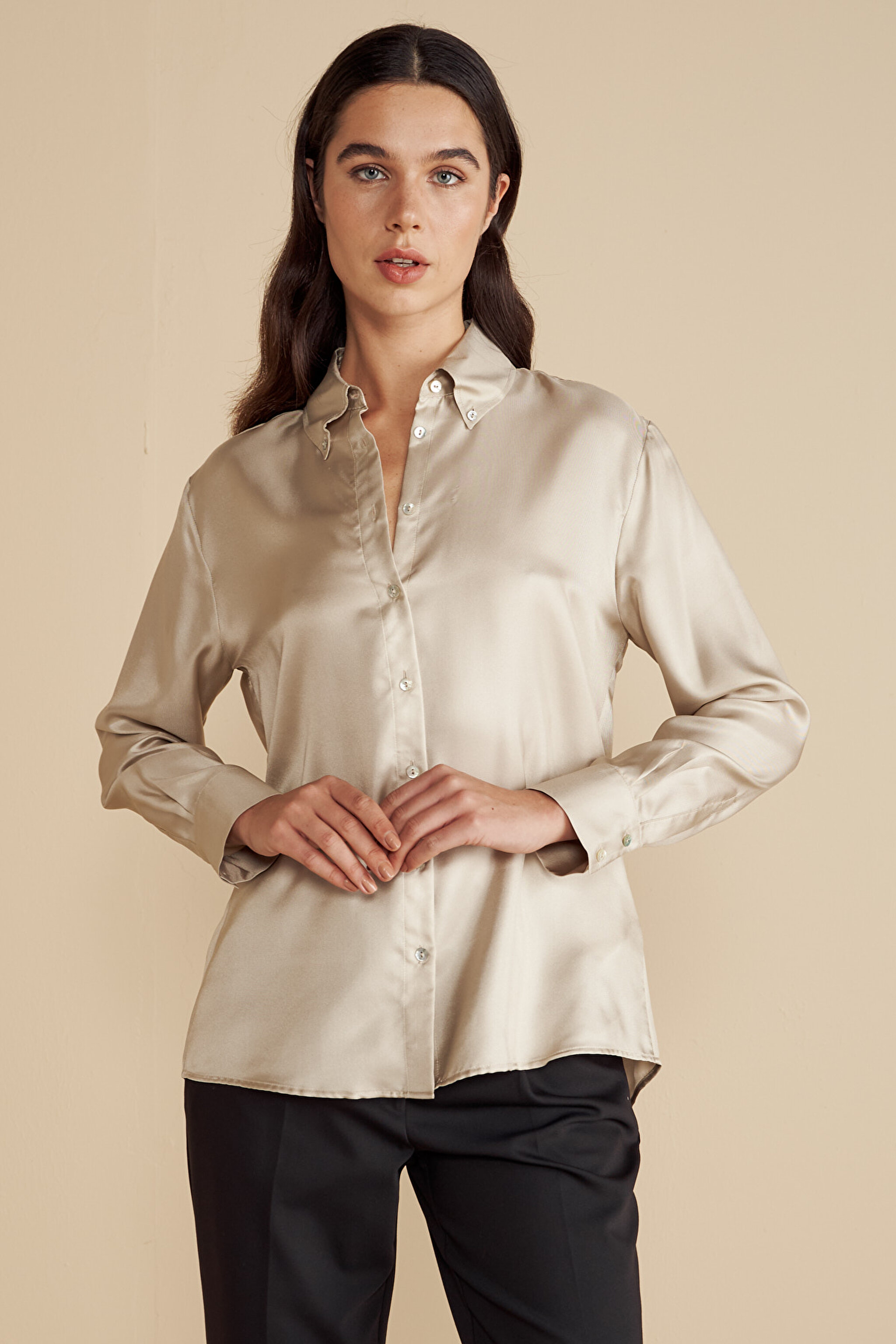 %100 İpek Twill  Gömlek - Taş (görsel 2)