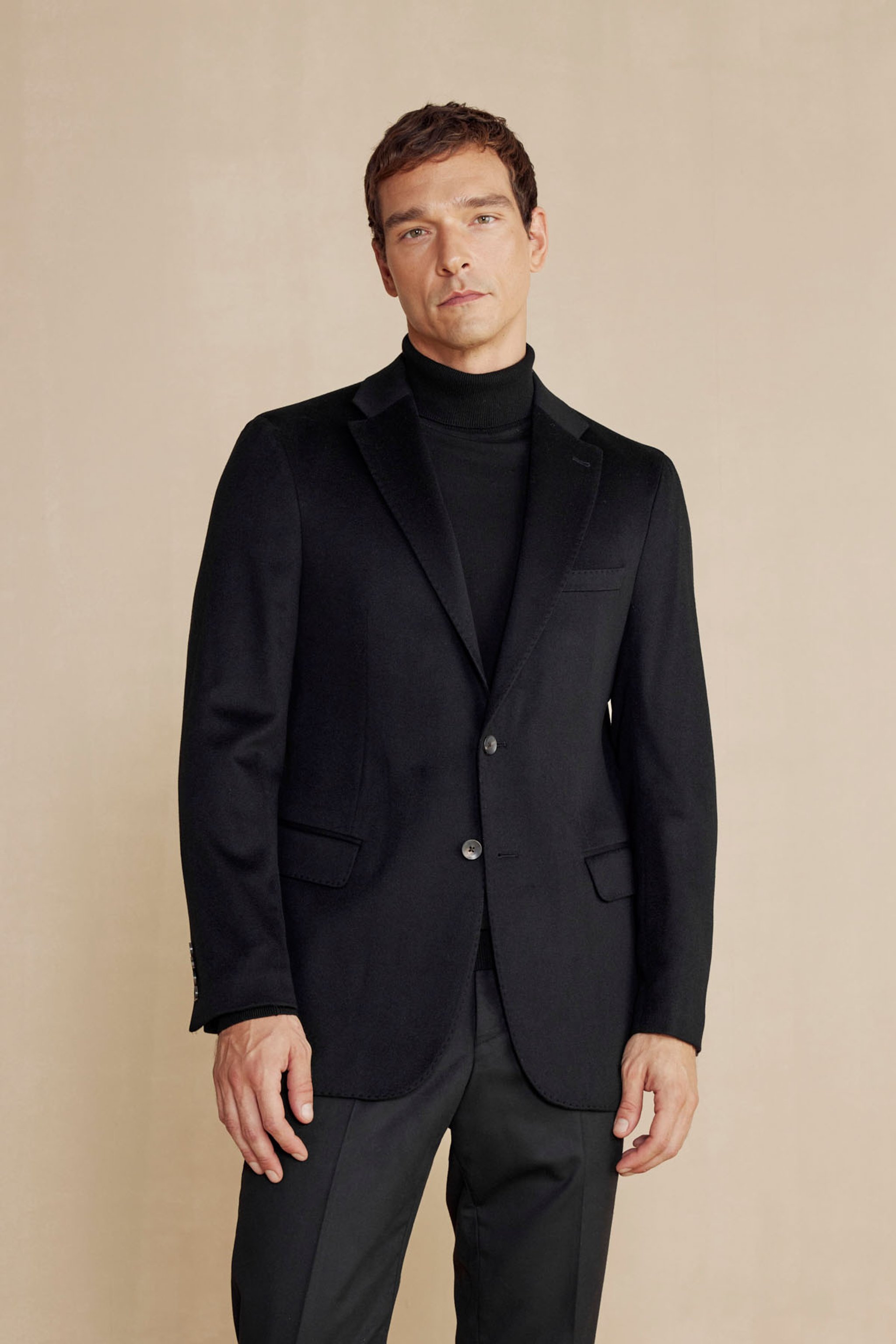 %100 Kaşmir Mono Yaka Kapak Cep Slim Fit  Limited Edition Ceket - Siyah (görsel 2)
