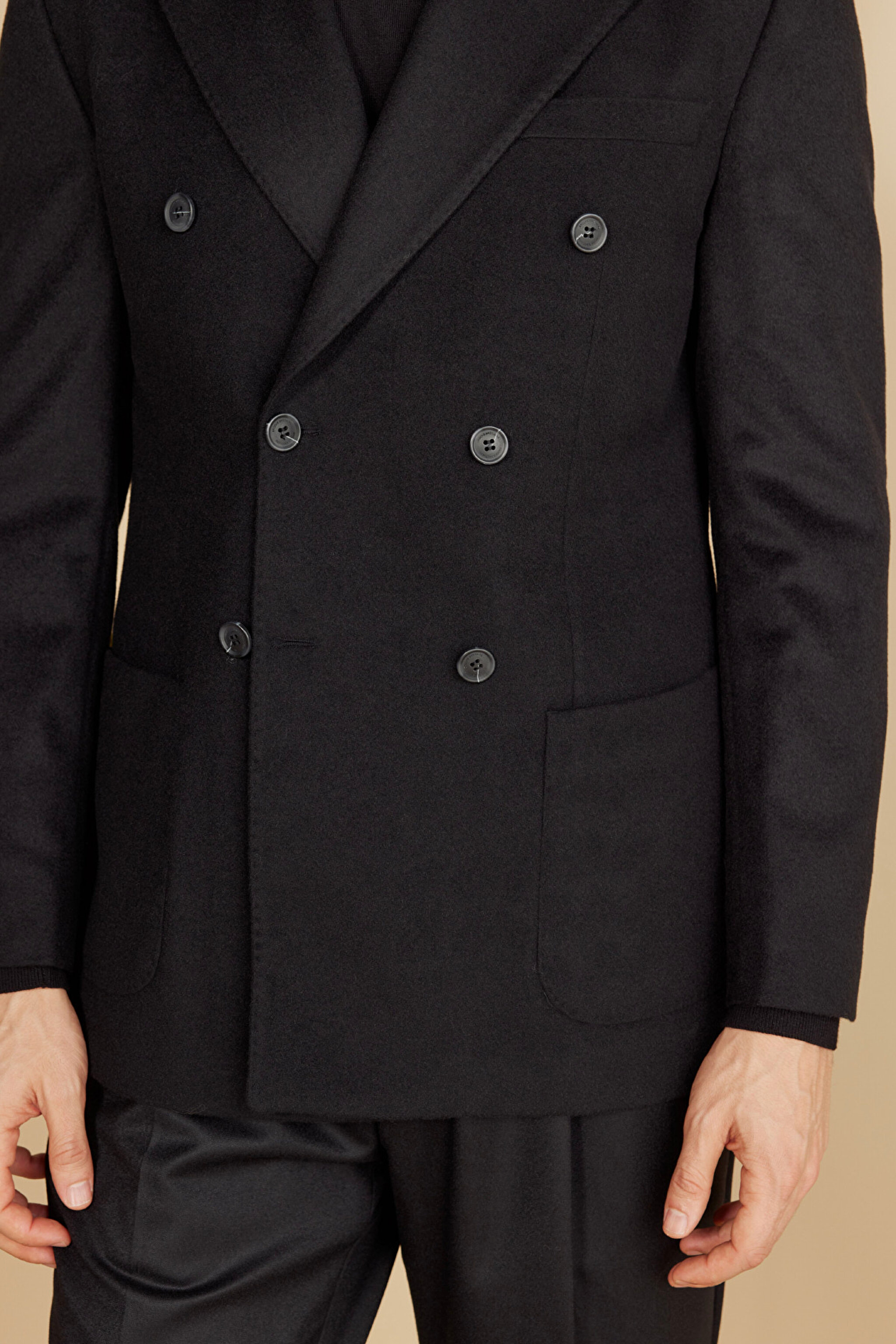 Sivri Yaka Kruvaze Torba Cep Slim Fit Kaşmir Yün Karışımlı Ceket - Siyah (görsel 6)