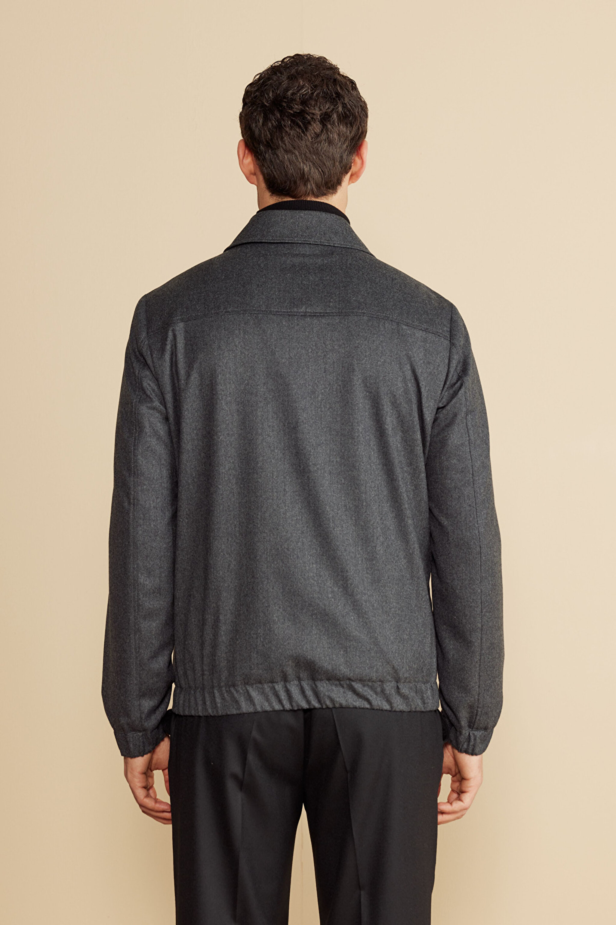 Klasik Yaka 100% Yün Bomber Mont - Antrasit (görsel 5)