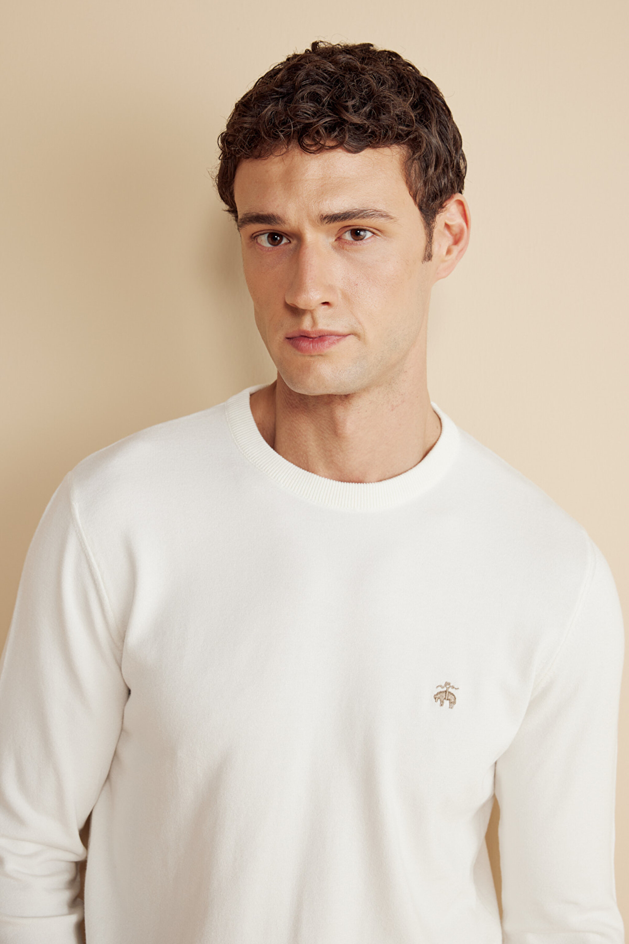 Yün Karışımlı Bisiklet Yaka Basic Kazak - Ekru (görsel 4)