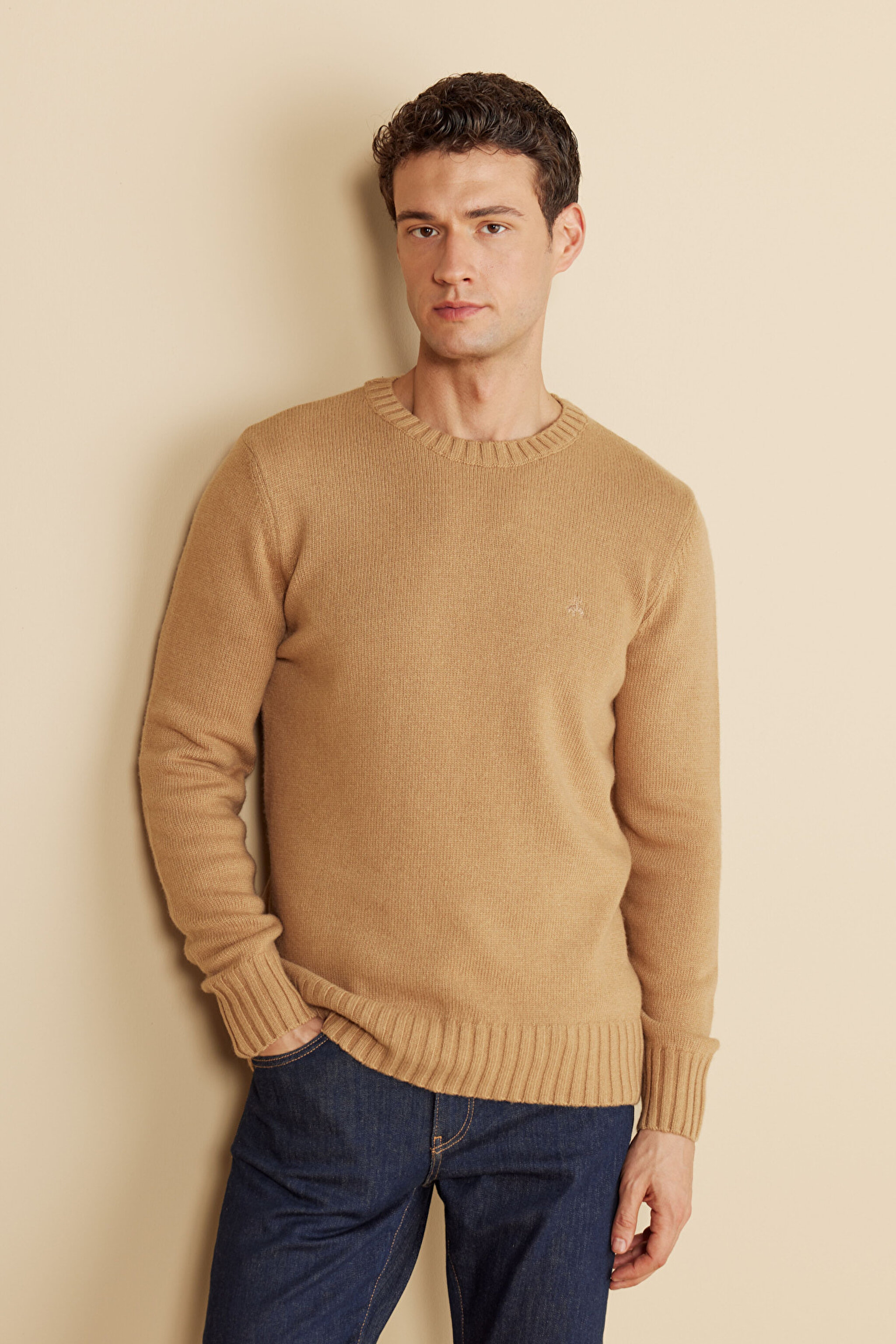 Bisiklet Yaka Basic Yün Kazak - Camel