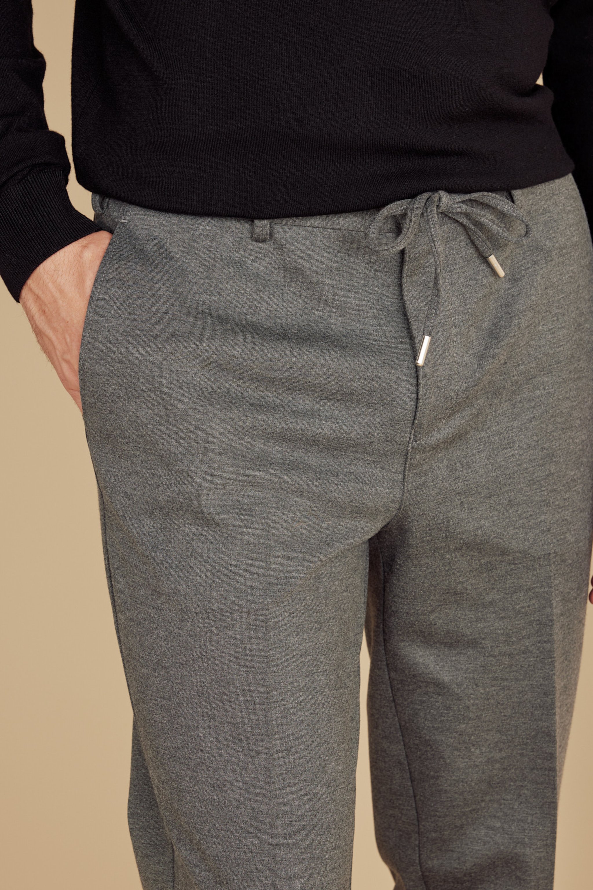 İçten Bağcıklı Yan Beli Lastikli Örme Jogger - Gri (görsel 5)