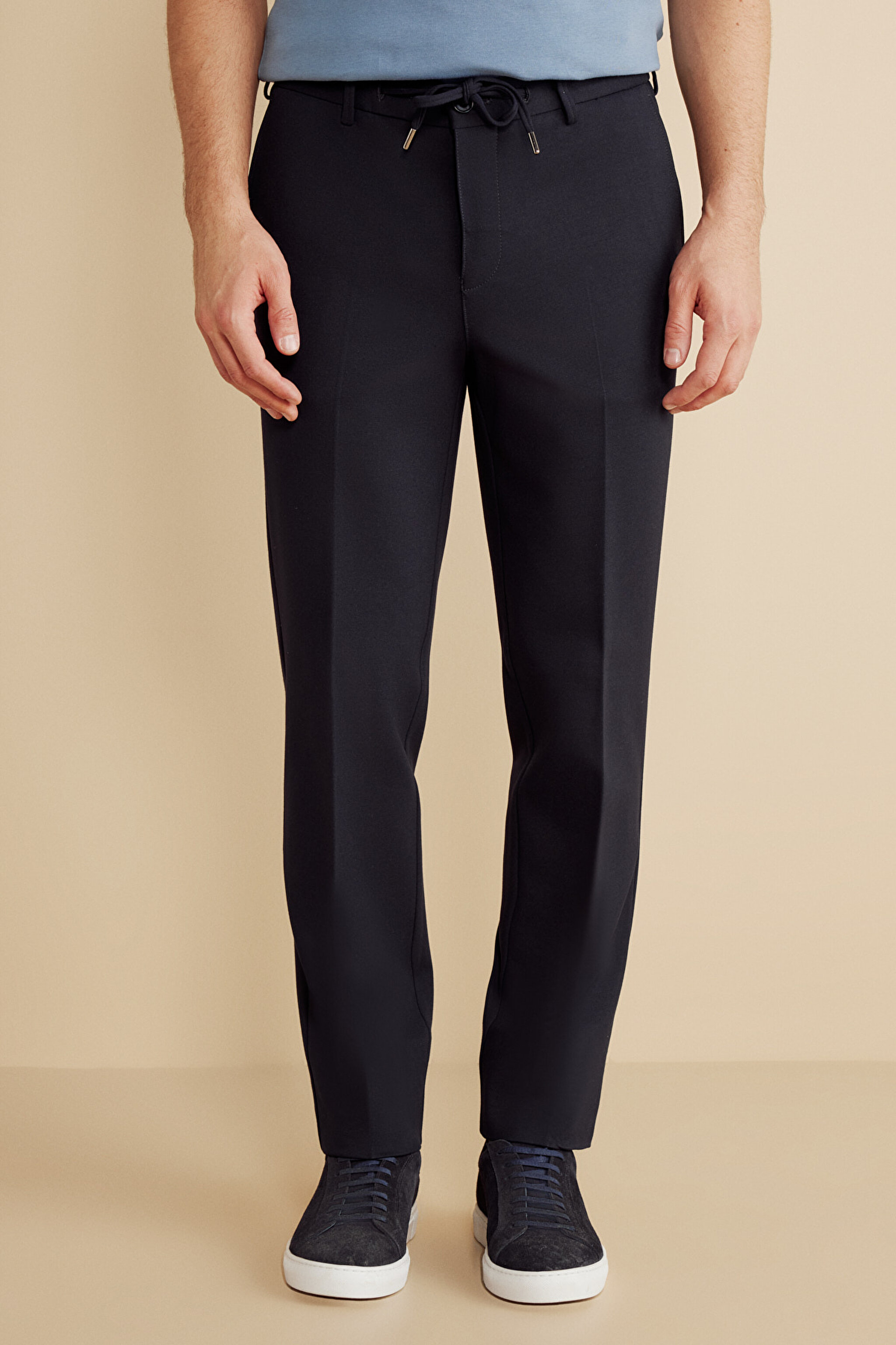 İçten Bağcıklı Yan Beli Lastikli Örme Jogger - Lacivert (görsel 3)