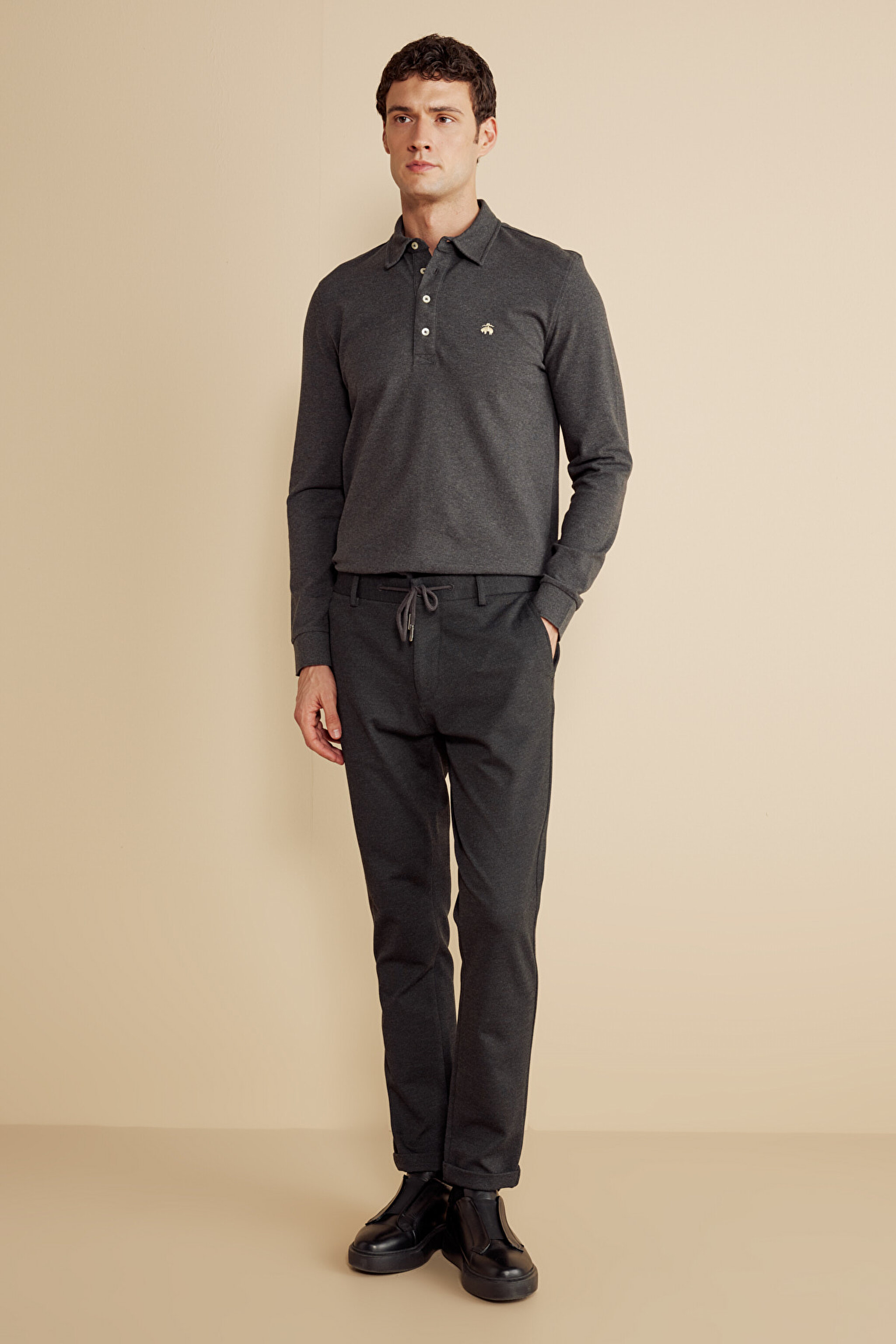 Örme Kordonlu Jogger Pantolon - Antrasit (görsel 2)