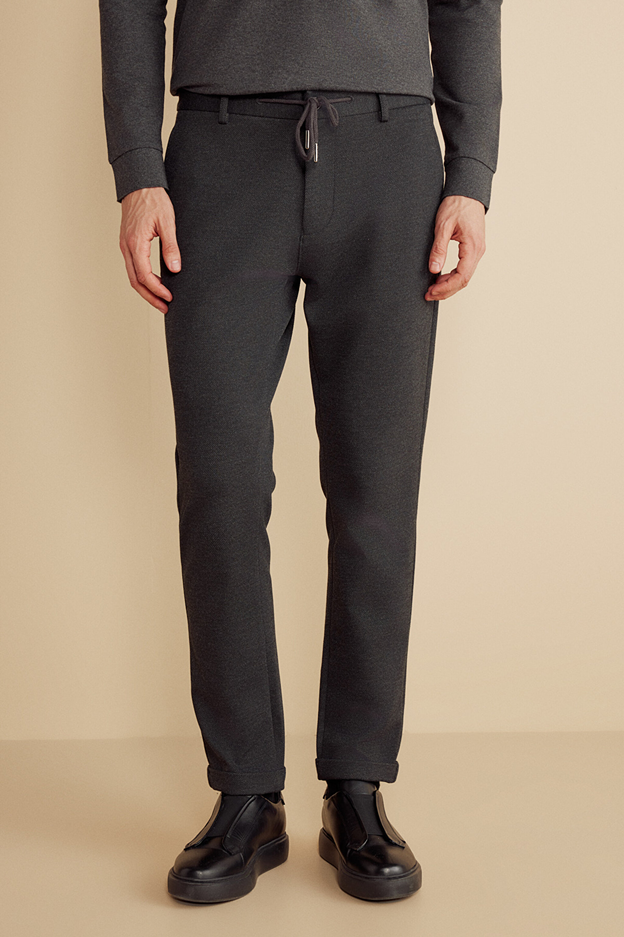 Örme Kordonlu Jogger Pantolon - Antrasit (görsel 3)