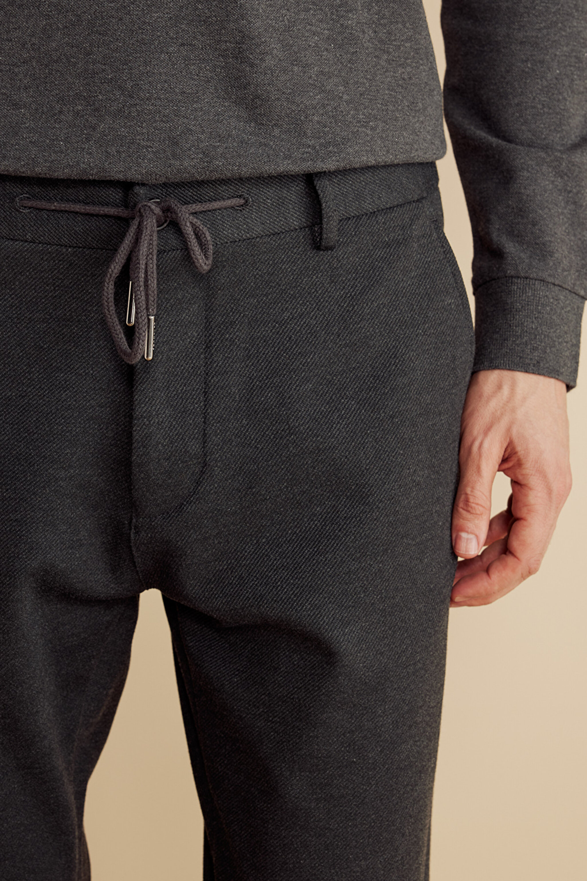 Örme Kordonlu Jogger Pantolon - Antrasit (görsel 5)