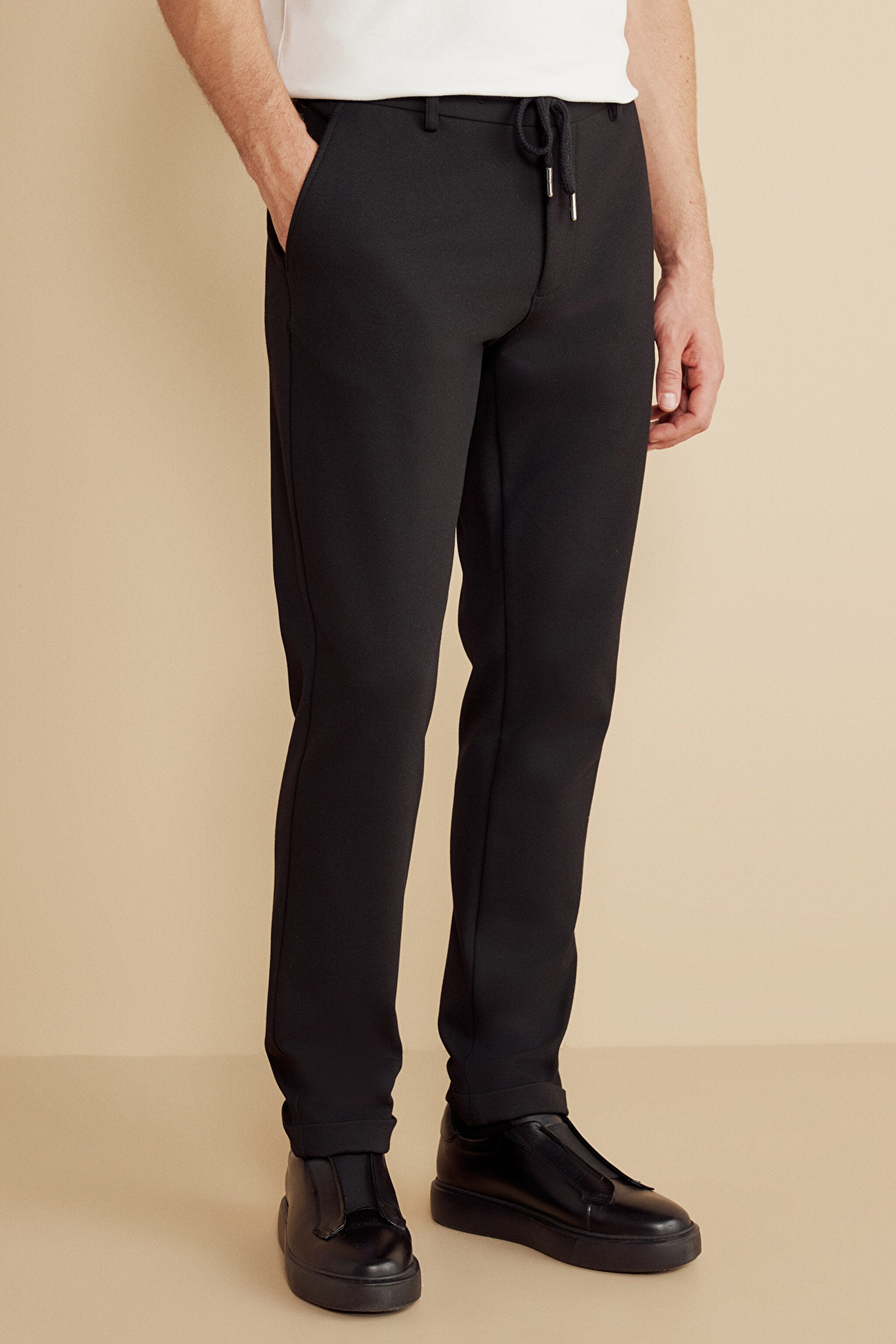 Örme Kordonlu Jogger Pantolon - Siyah (görsel 3)