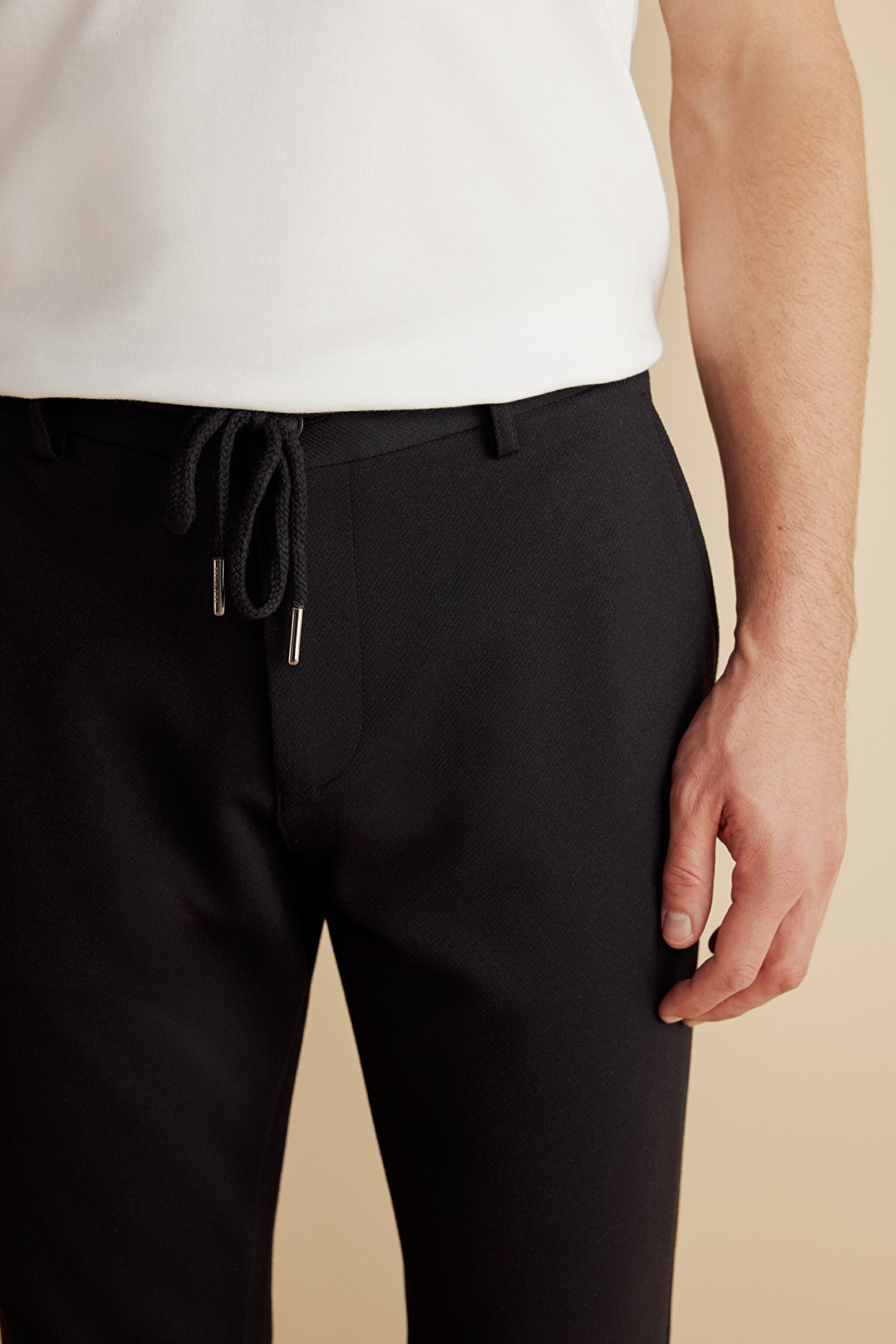 Örme Kordonlu Jogger Pantolon - Siyah (görsel 5)