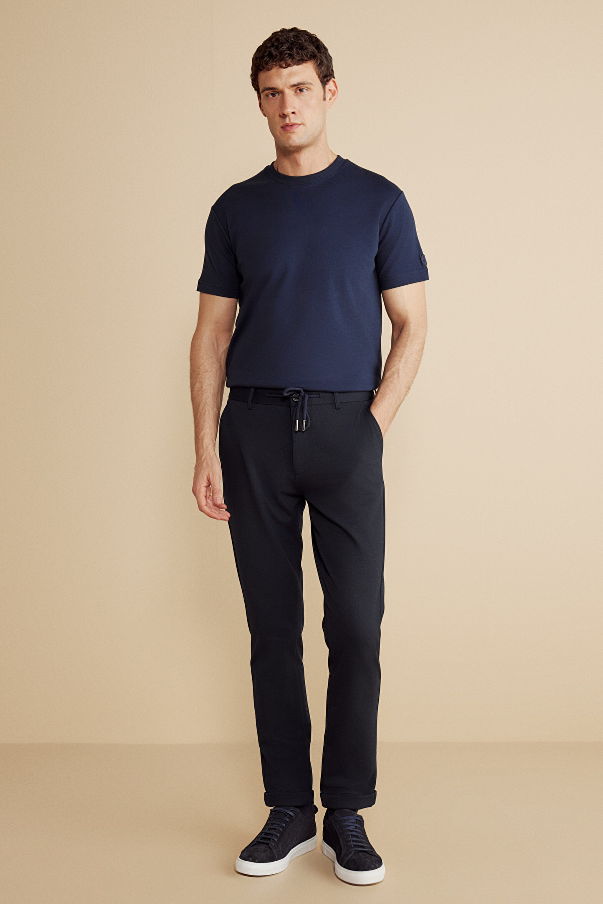 Örme Kordonlu Jogger Pantolon - Lacivert (görsel 2)
