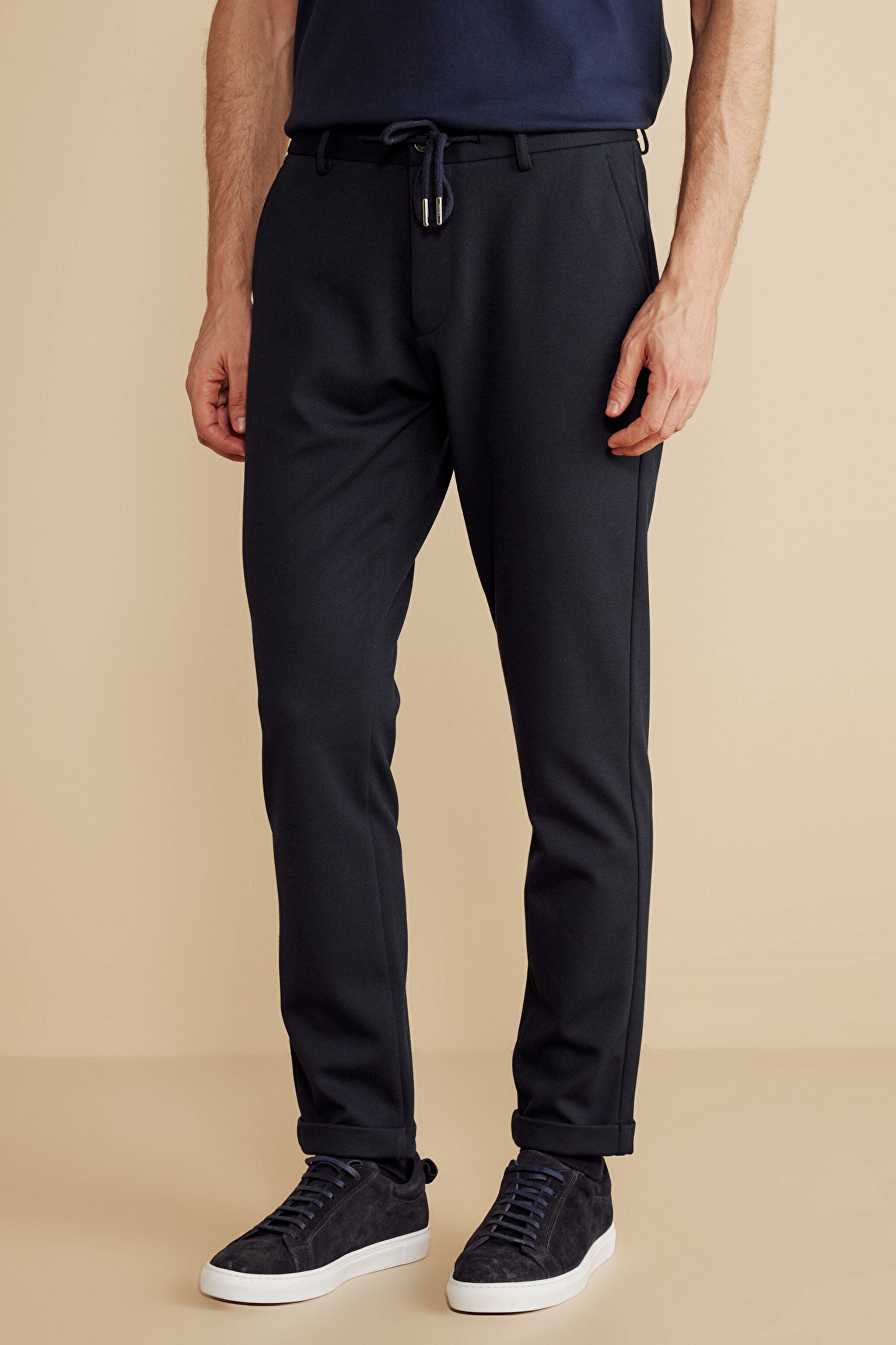 Örme Kordonlu Jogger Pantolon - Lacivert (görsel 3)