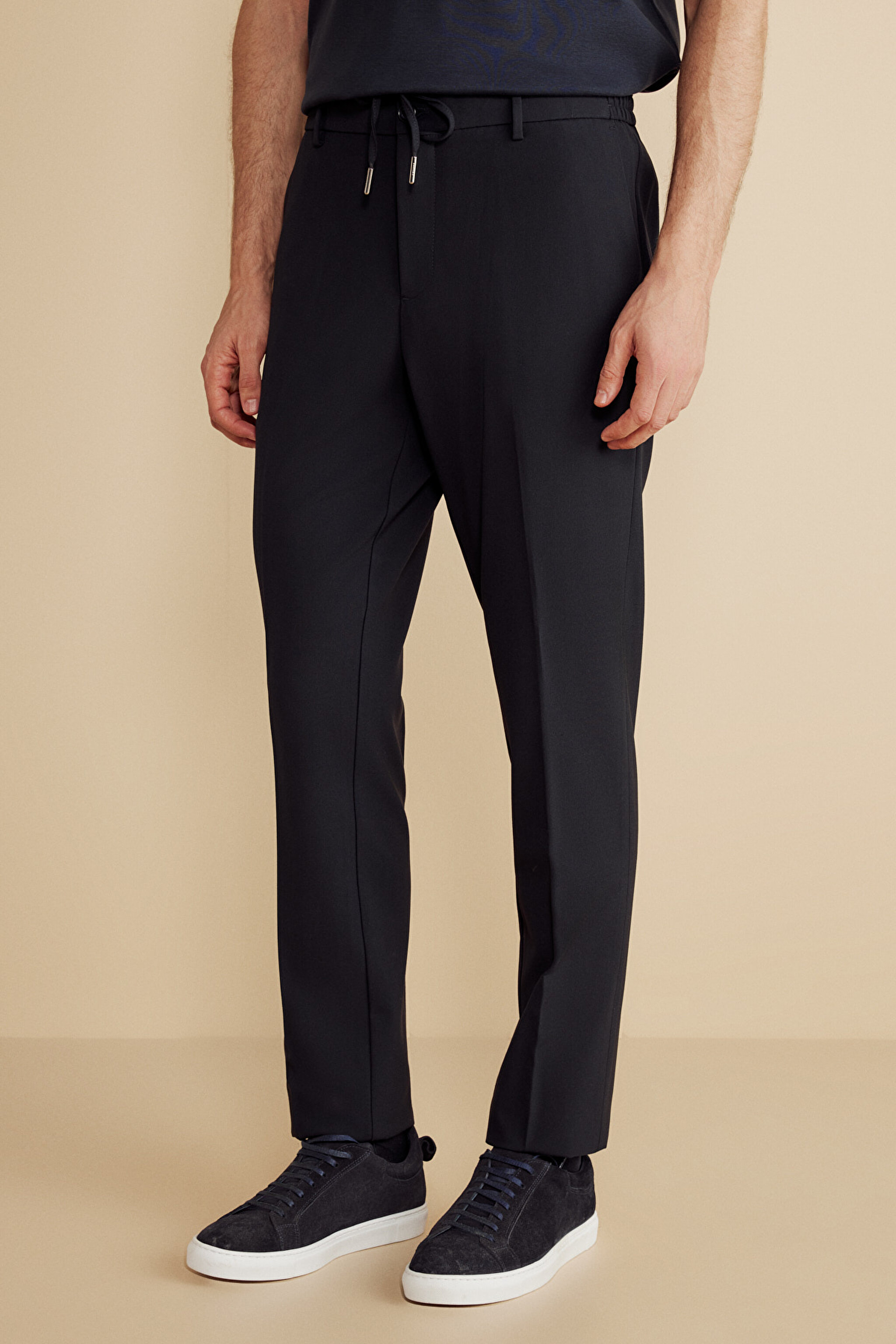 Beli Yandan Lastikli Jogger Pantolon - Lacivert (görsel 3)