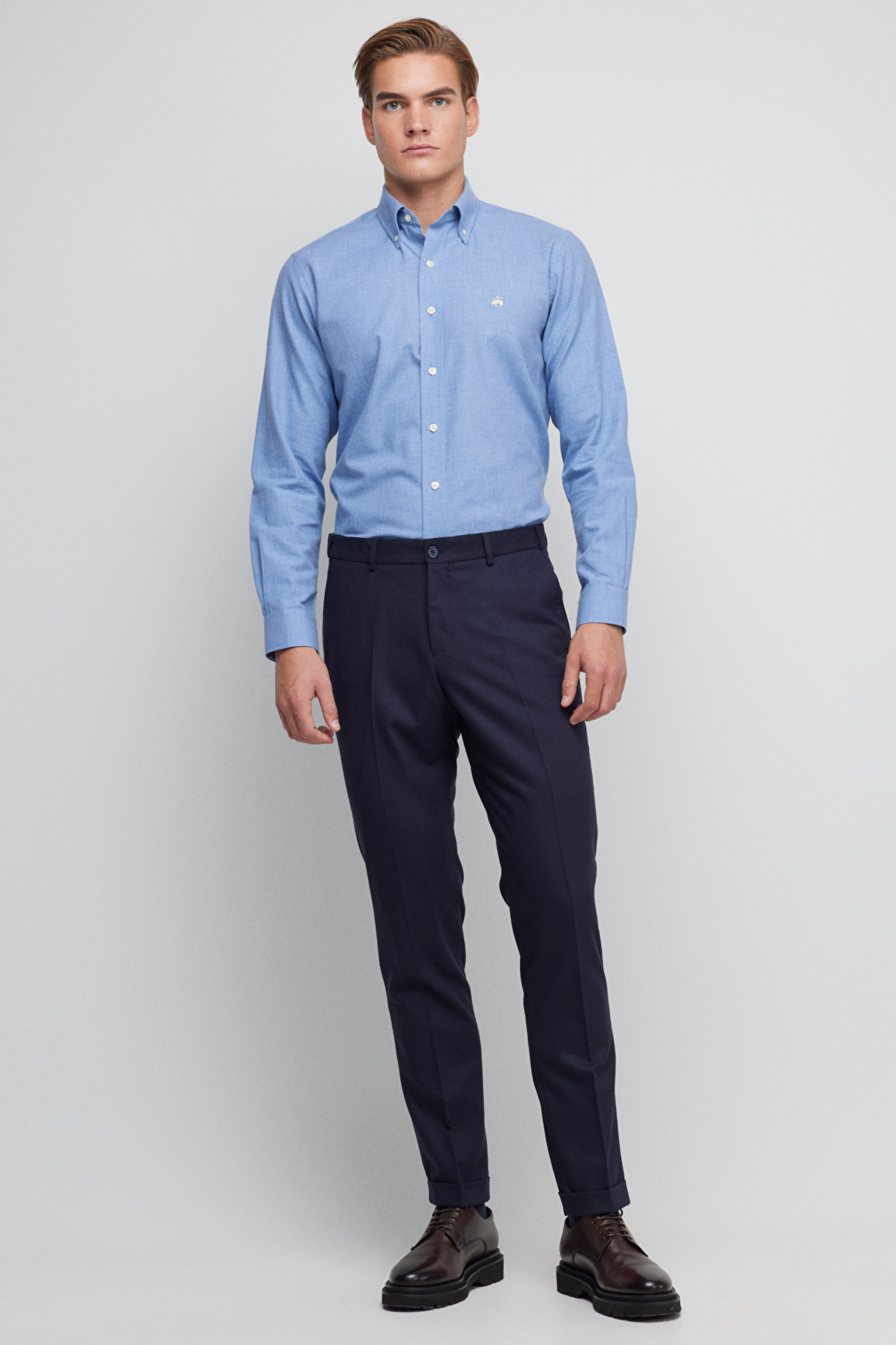 Düğmeli Yaka Regular Fit Flannel Gömlek - Mavi (görsel 4)