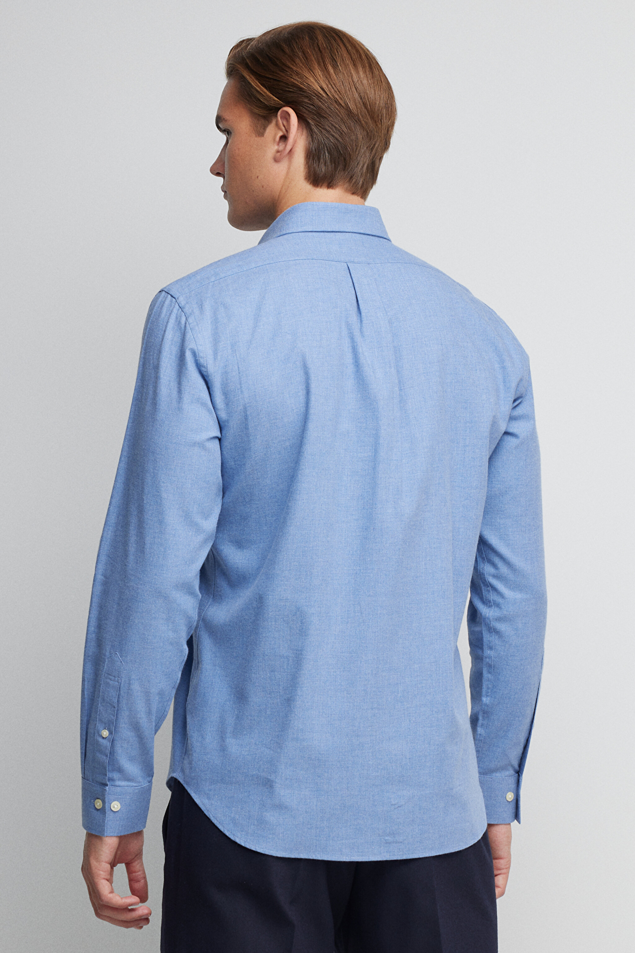 Düğmeli Yaka Regular Fit Flannel Gömlek - Mavi (görsel 5)