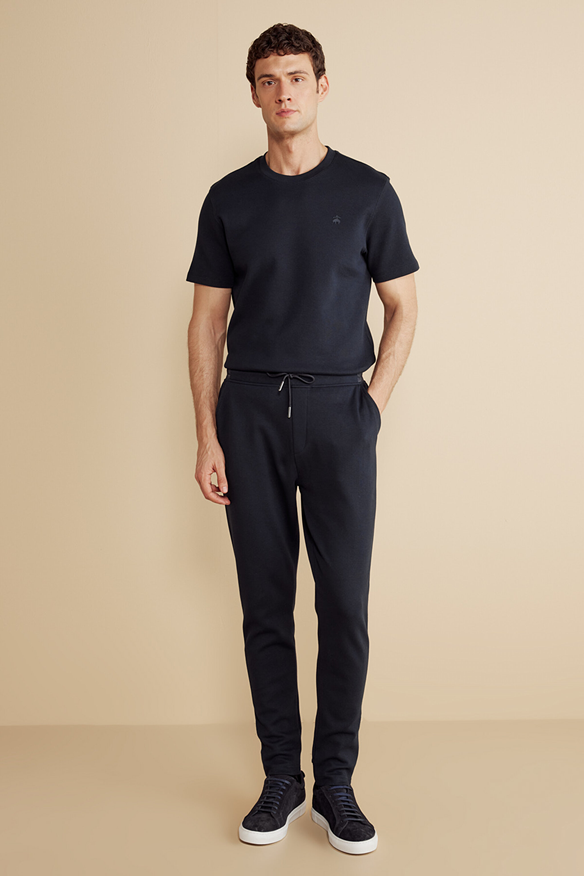 Pamuk Karışımlı Pike Örgü Beli Lastikli Sweatpant - Lacivert (görsel 2)