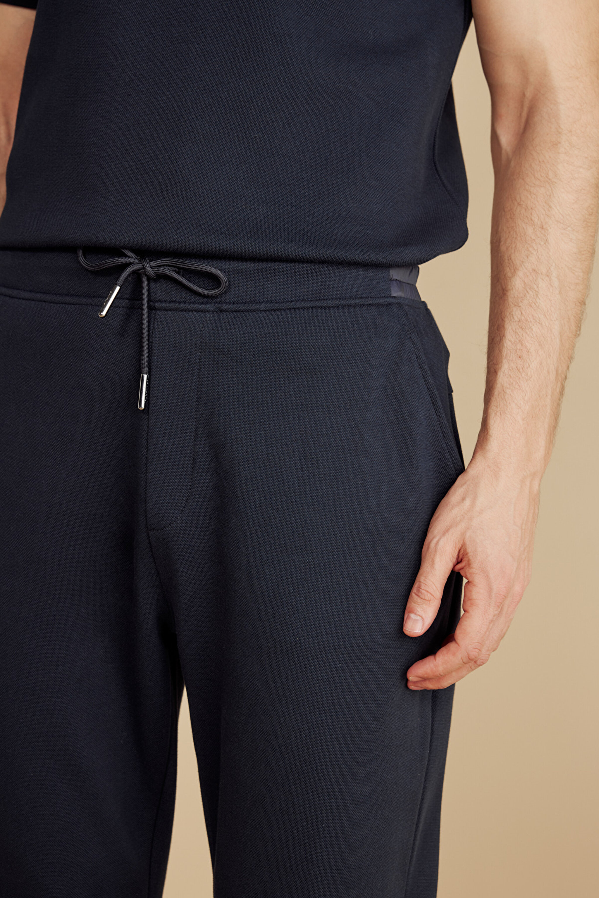 Pamuk Karışımlı Pike Örgü Beli Lastikli Sweatpant - Lacivert (görsel 5)