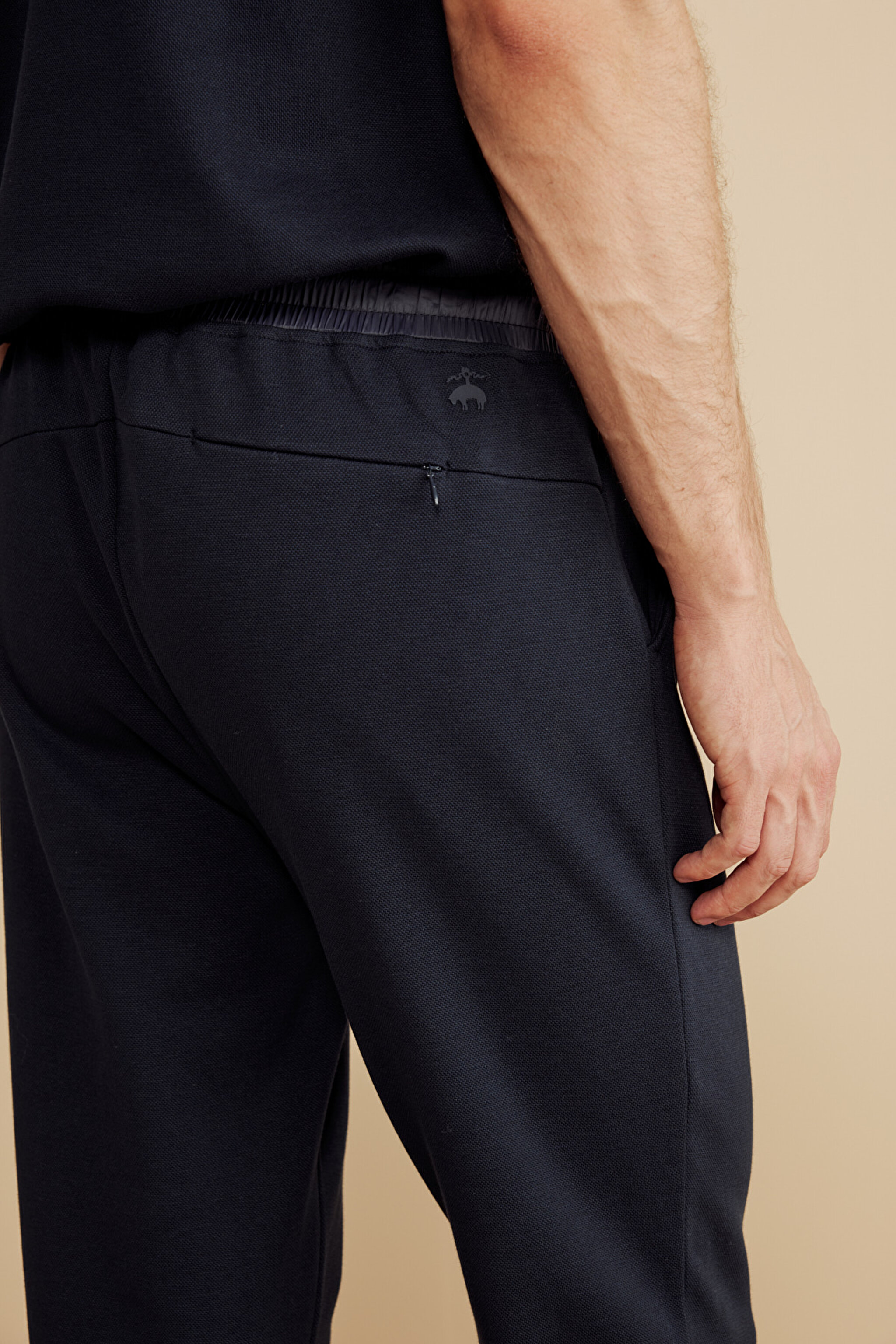 Pamuk Karışımlı Pike Örgü Beli Lastikli Sweatpant - Lacivert (görsel 6)