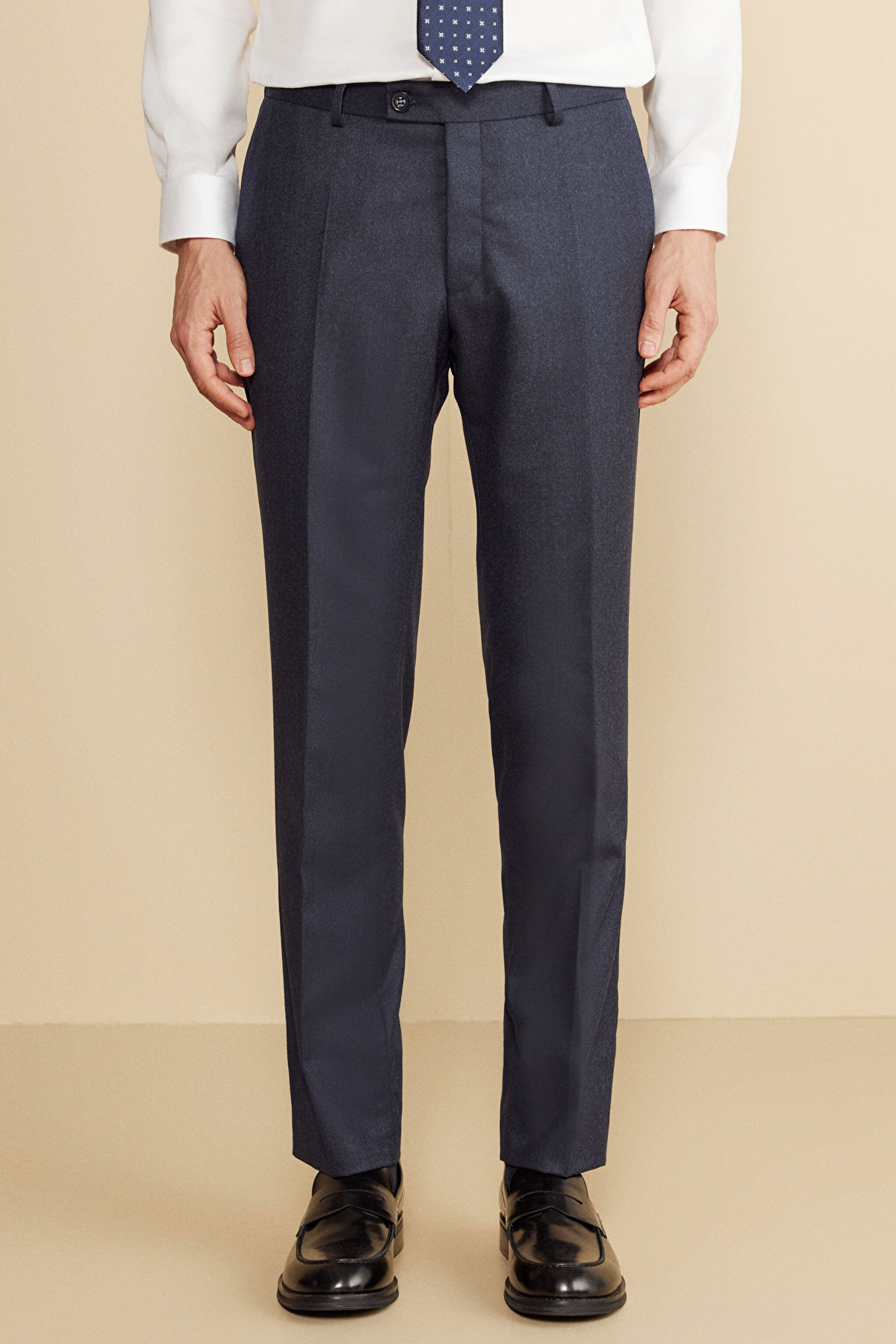 Mono Yaka Torba Cep Slim Fit %100 Yün Takım Elbise - Lacivert (görsel 6)