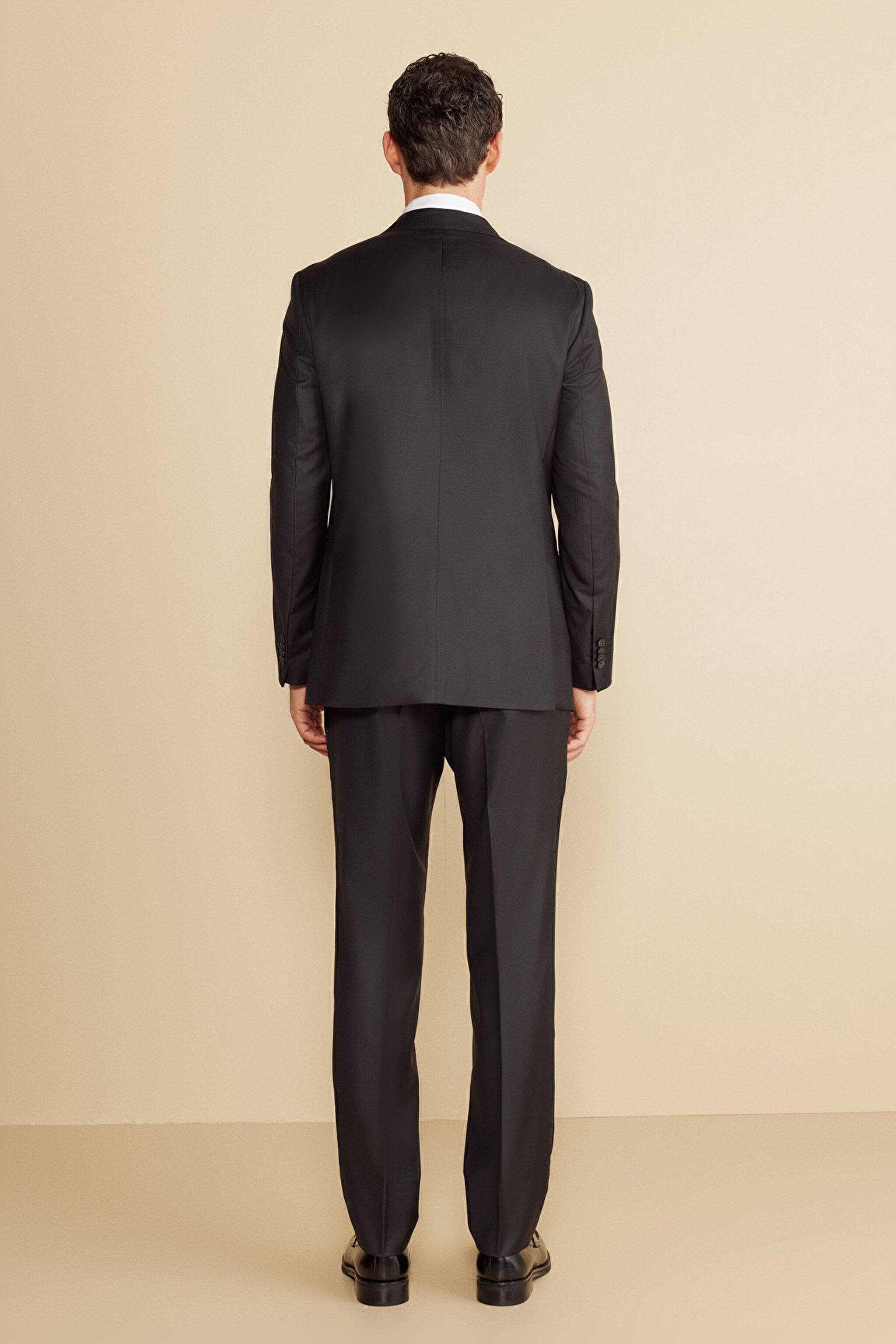 %100 Yün Mono Yaka Kapak Cep Slim Fit Limited Edition  Takım Elbise - Siyah (görsel 6)