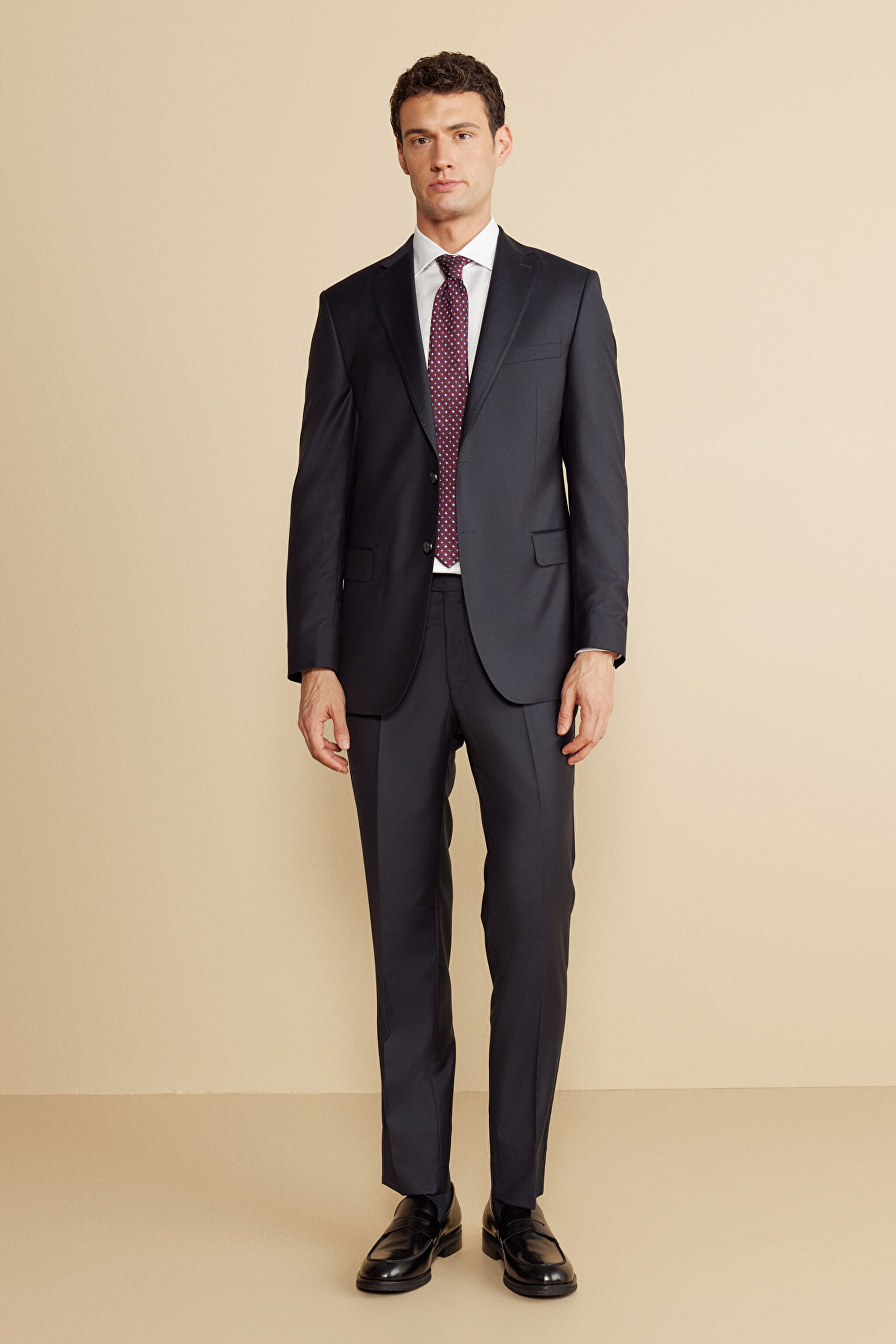 %100 Yün Mono Yaka Kapak Cep Slim Fit Limited Edition  Takım Elbise - Lacivert (görsel 2)