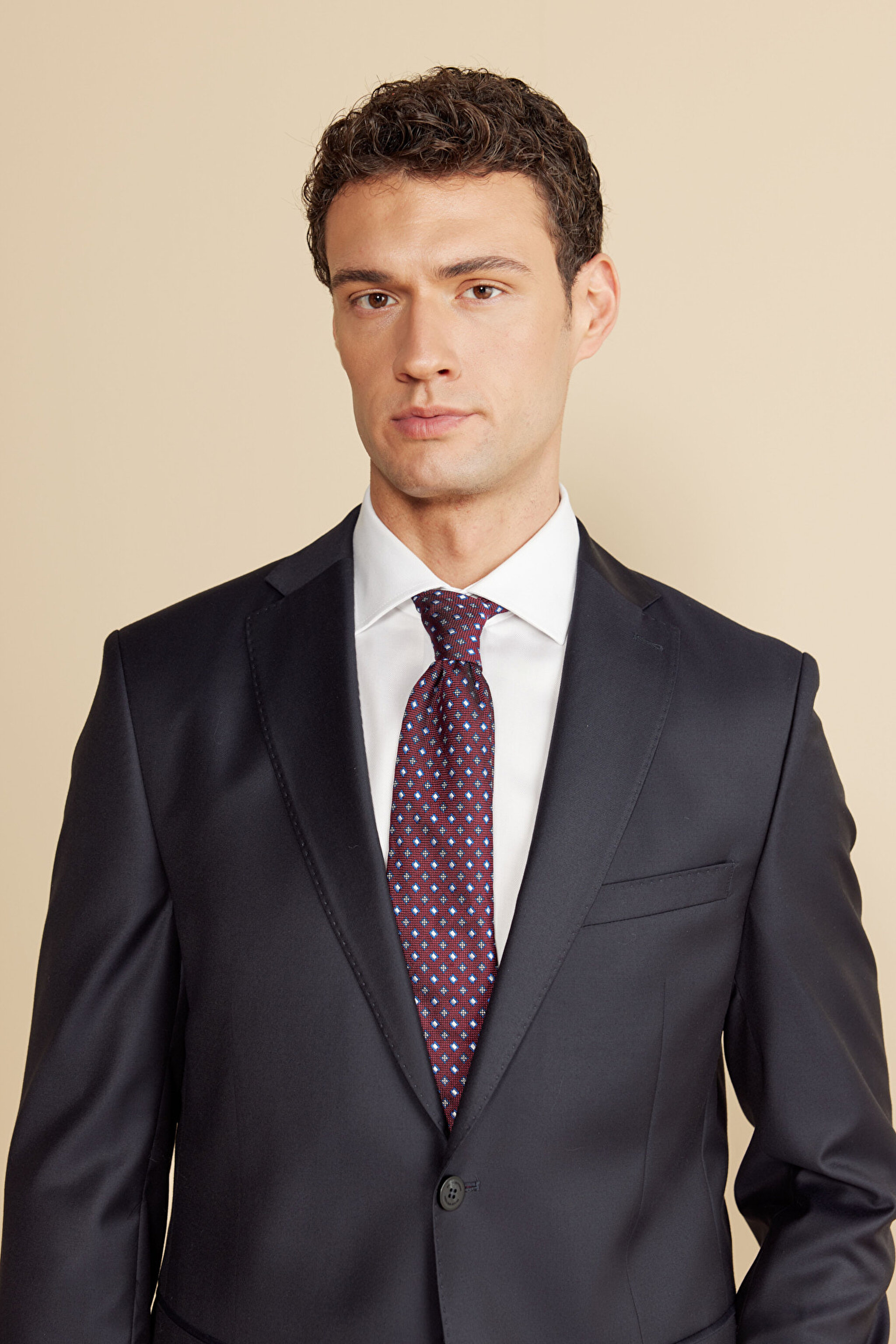 %100 Yün Mono Yaka Kapak Cep Slim Fit Limited Edition  Takım Elbise - Lacivert (görsel 3)