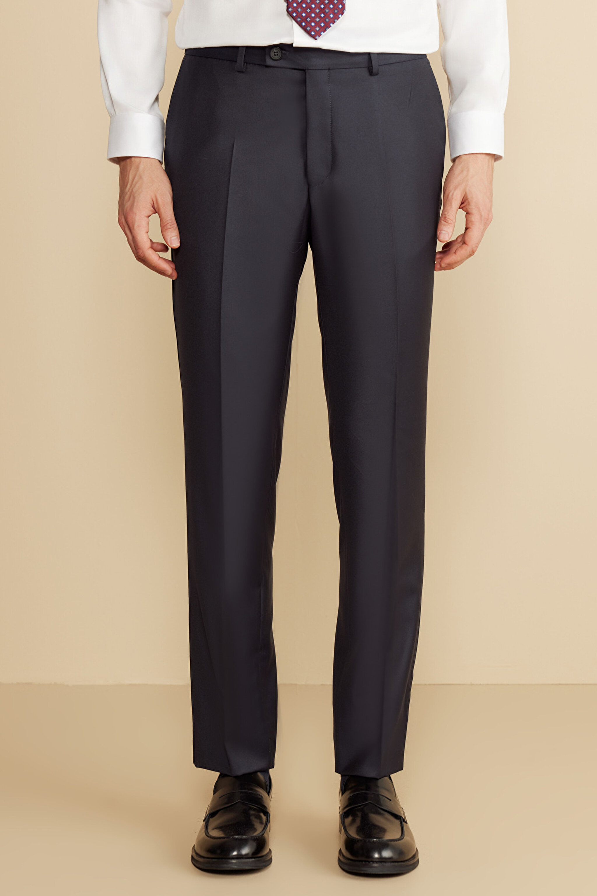 %100 Yün Mono Yaka Kapak Cep Slim Fit Limited Edition  Takım Elbise - Lacivert (görsel 4)