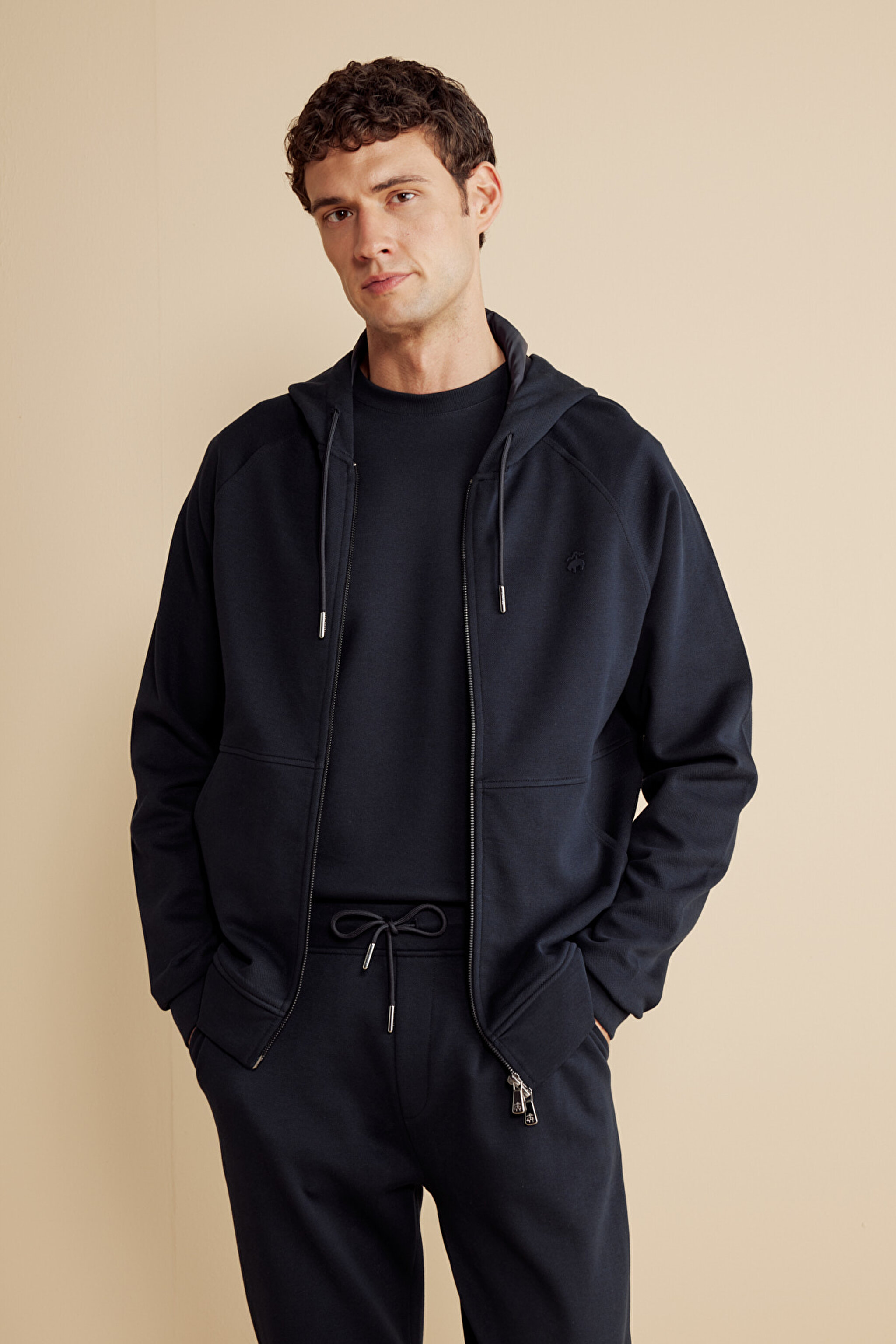 Pamuk Karışımlı Kapüşonlu Enjeksiyon Baskı Hoodie - Lacivert (görsel 2)