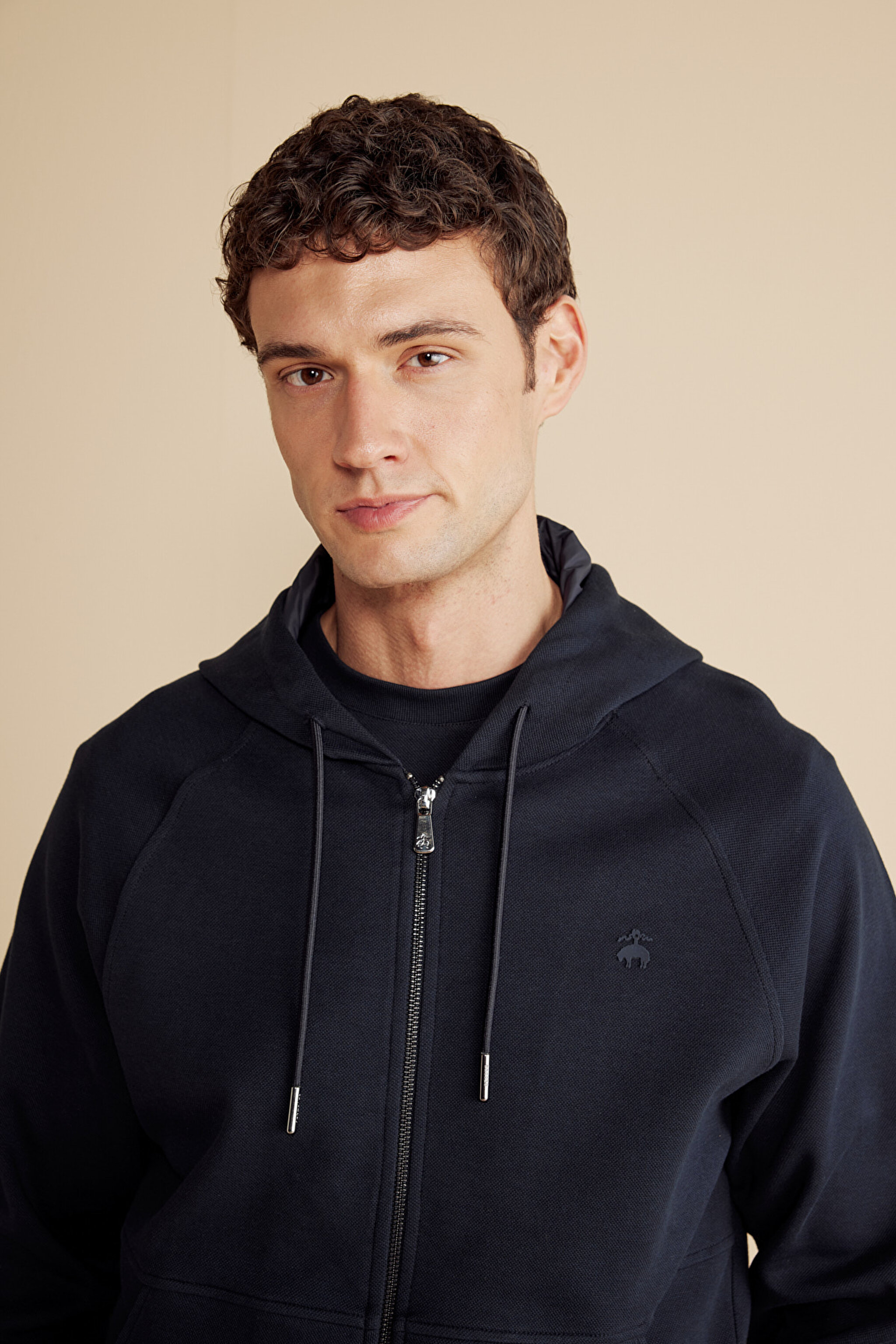Pamuk Karışımlı Kapüşonlu Enjeksiyon Baskı Hoodie - Lacivert (görsel 4)
