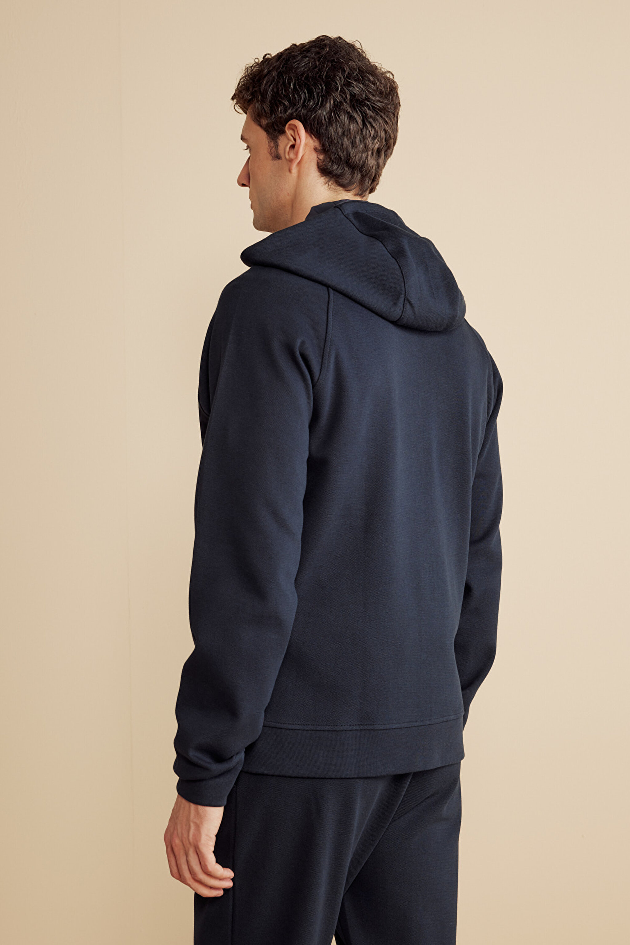 Pamuk Karışımlı Kapüşonlu Enjeksiyon Baskı Hoodie - Lacivert (görsel 5)