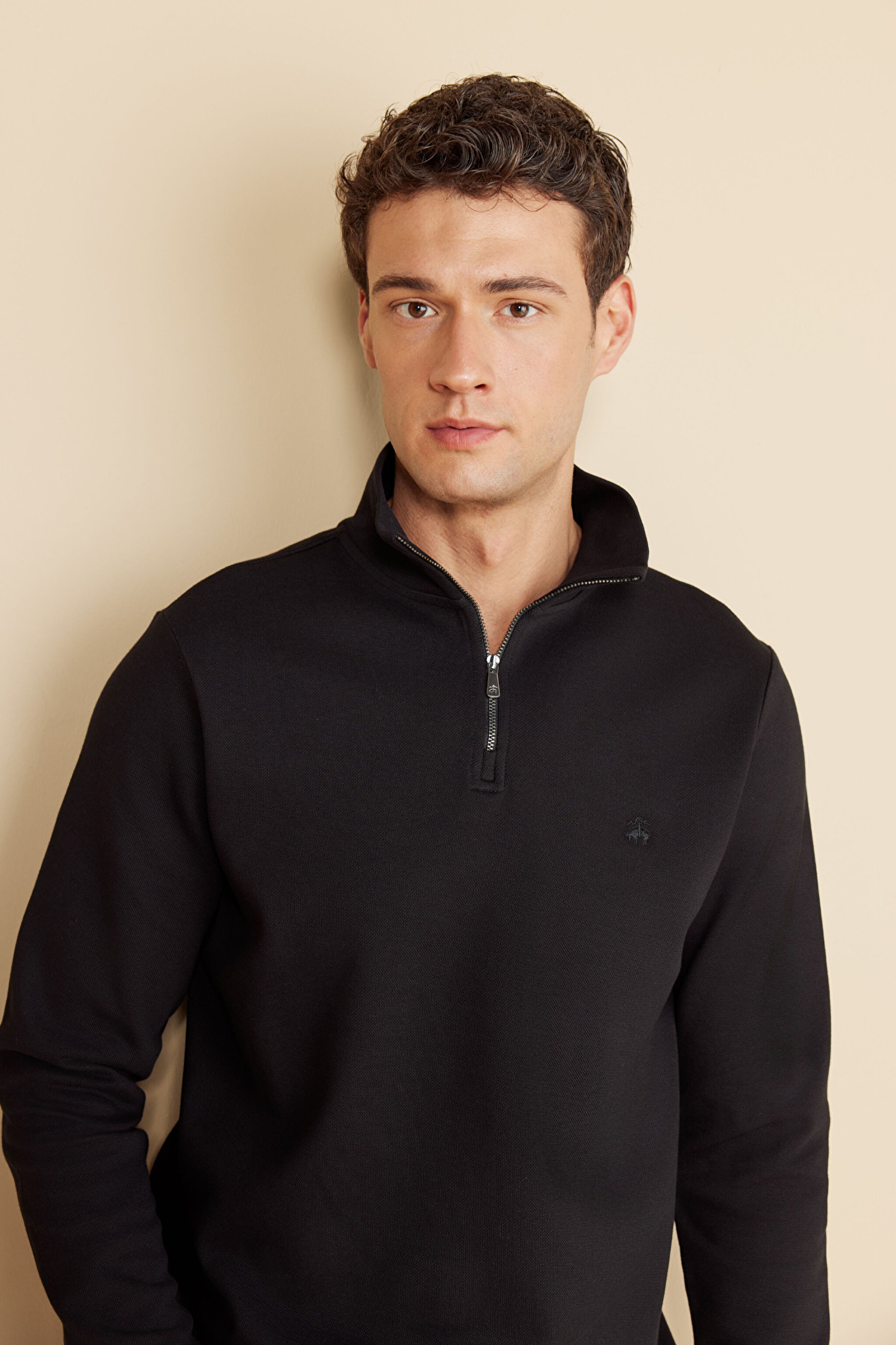Pamuk Karışımlı Bato Yaka Pike Sweatshirt - Siyah (görsel 4)