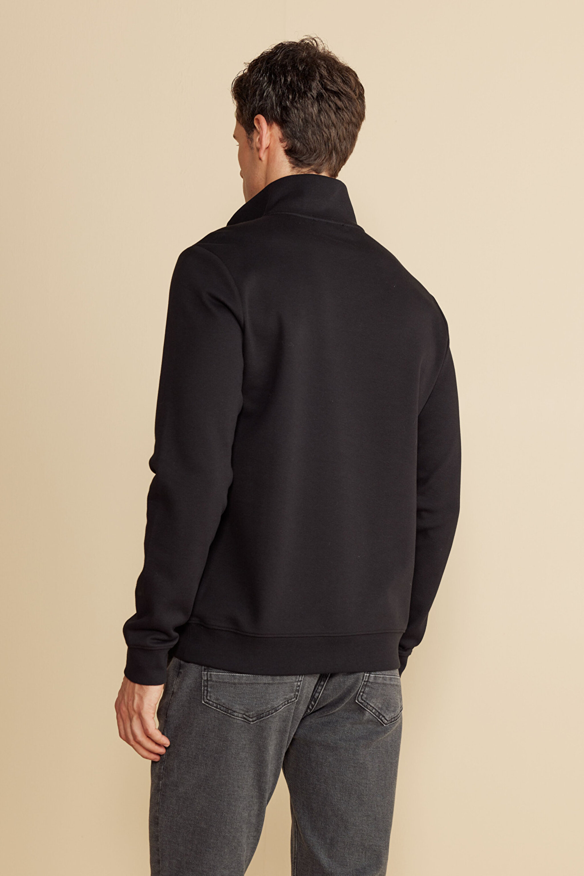 Pamuk Karışımlı Bato Yaka Pike Sweatshirt - Siyah (görsel 5)