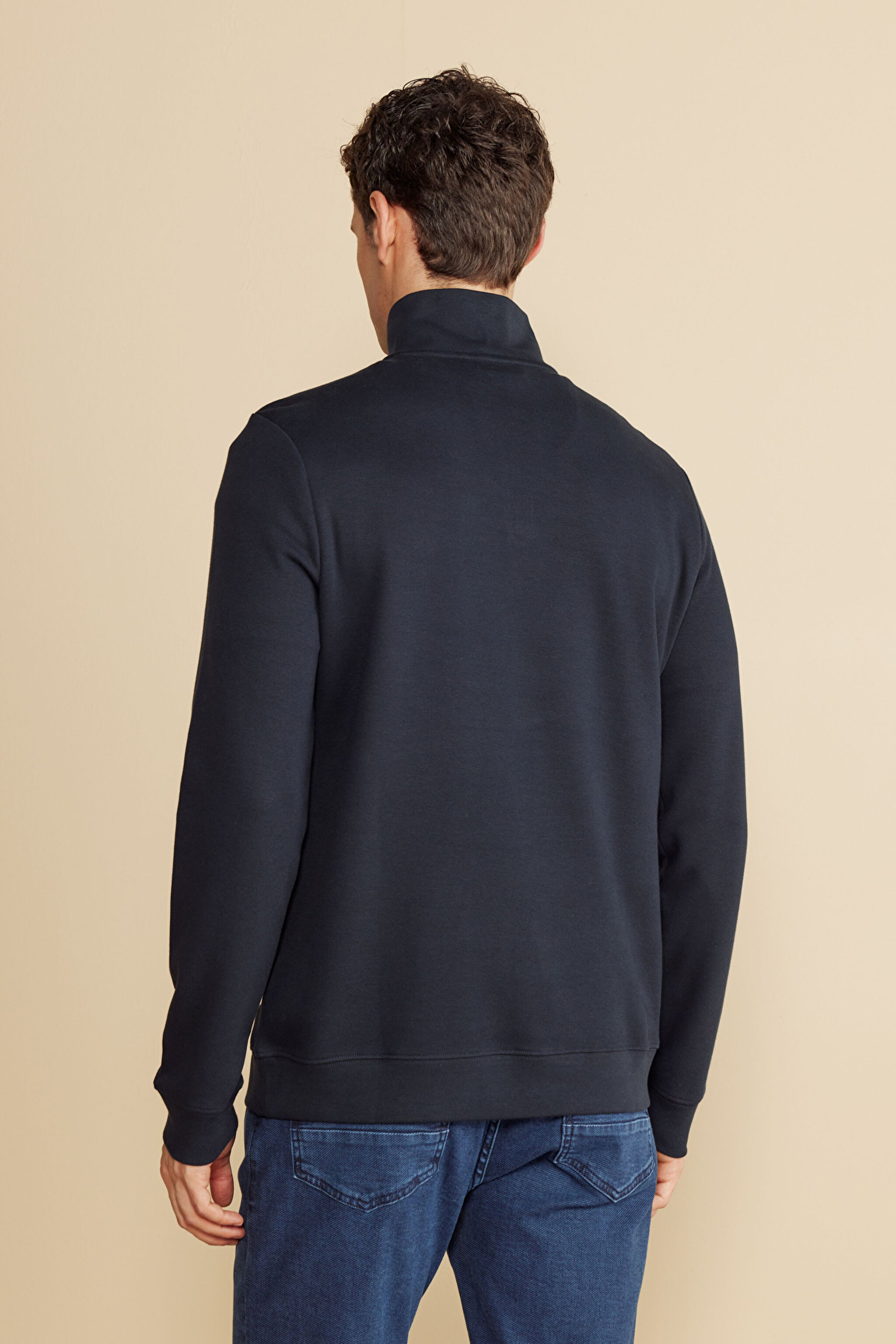 Pamuk Karışımlı Bato Yaka Pike Sweatshirt - Lacivert (görsel 5)