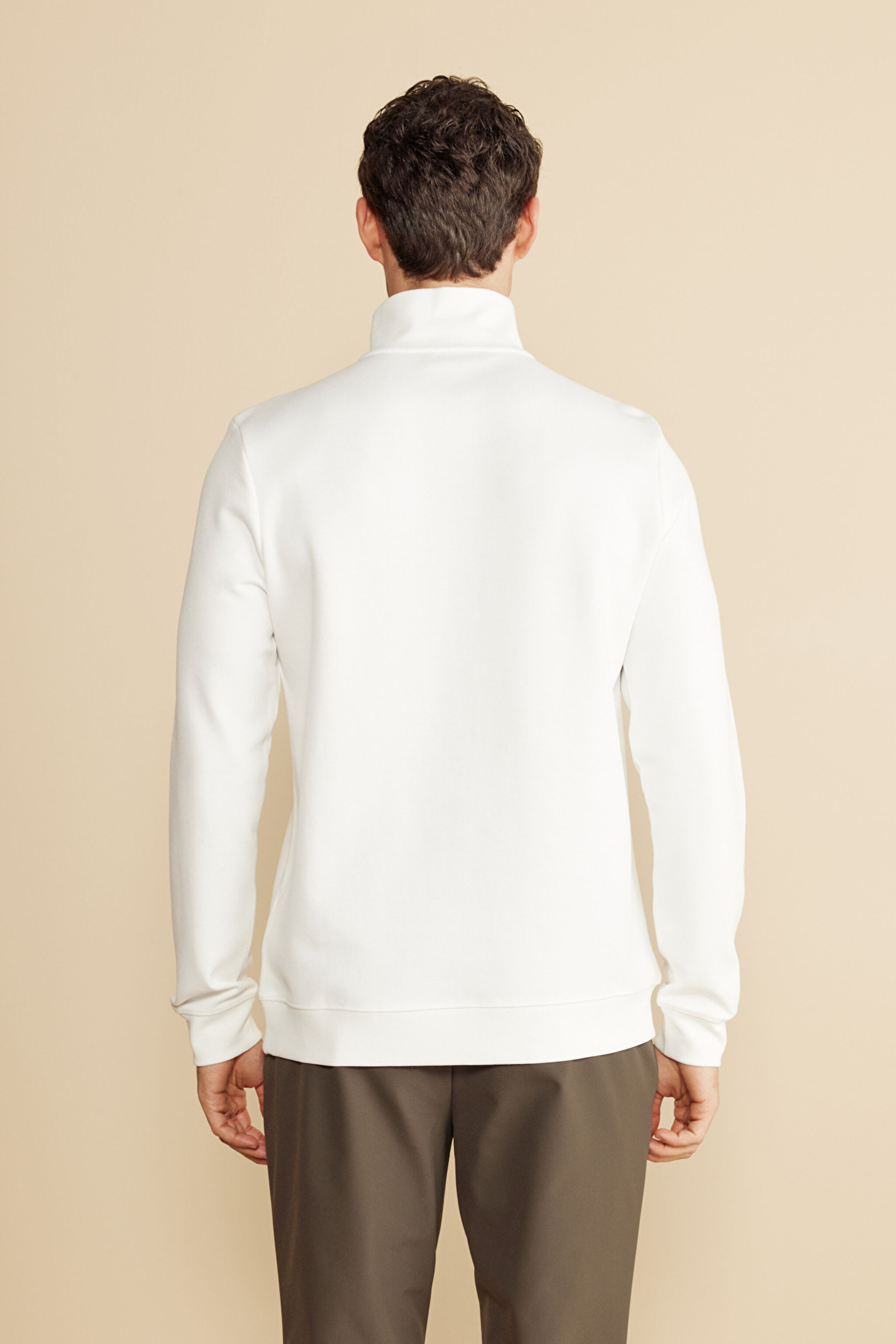 Pamuk Karışımlı Bato Yaka Pike Sweatshirt - Ekru (görsel 5)