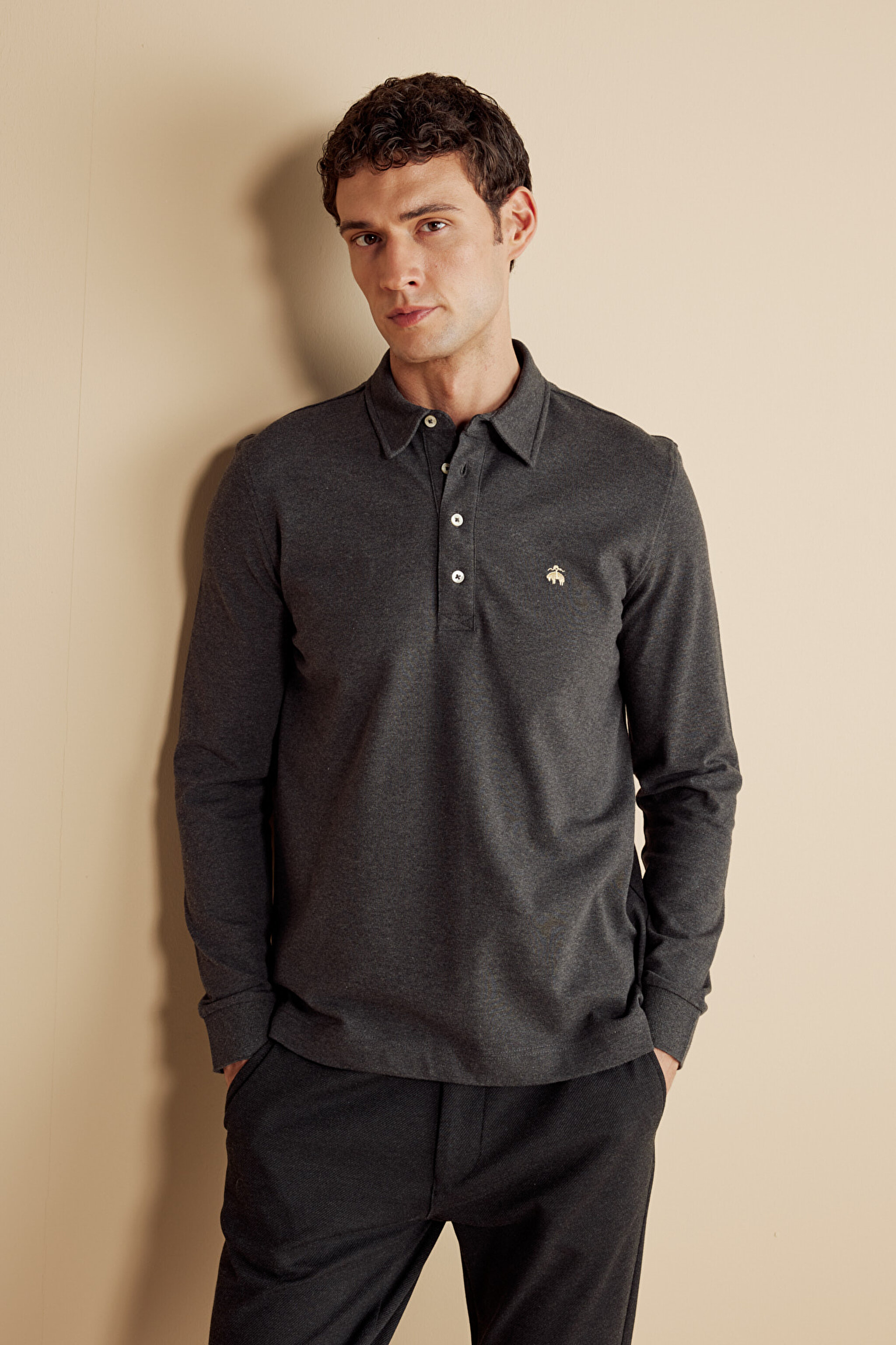 Uzun K. Pike Polo Yaka T-shirt - Antrasit Melanj