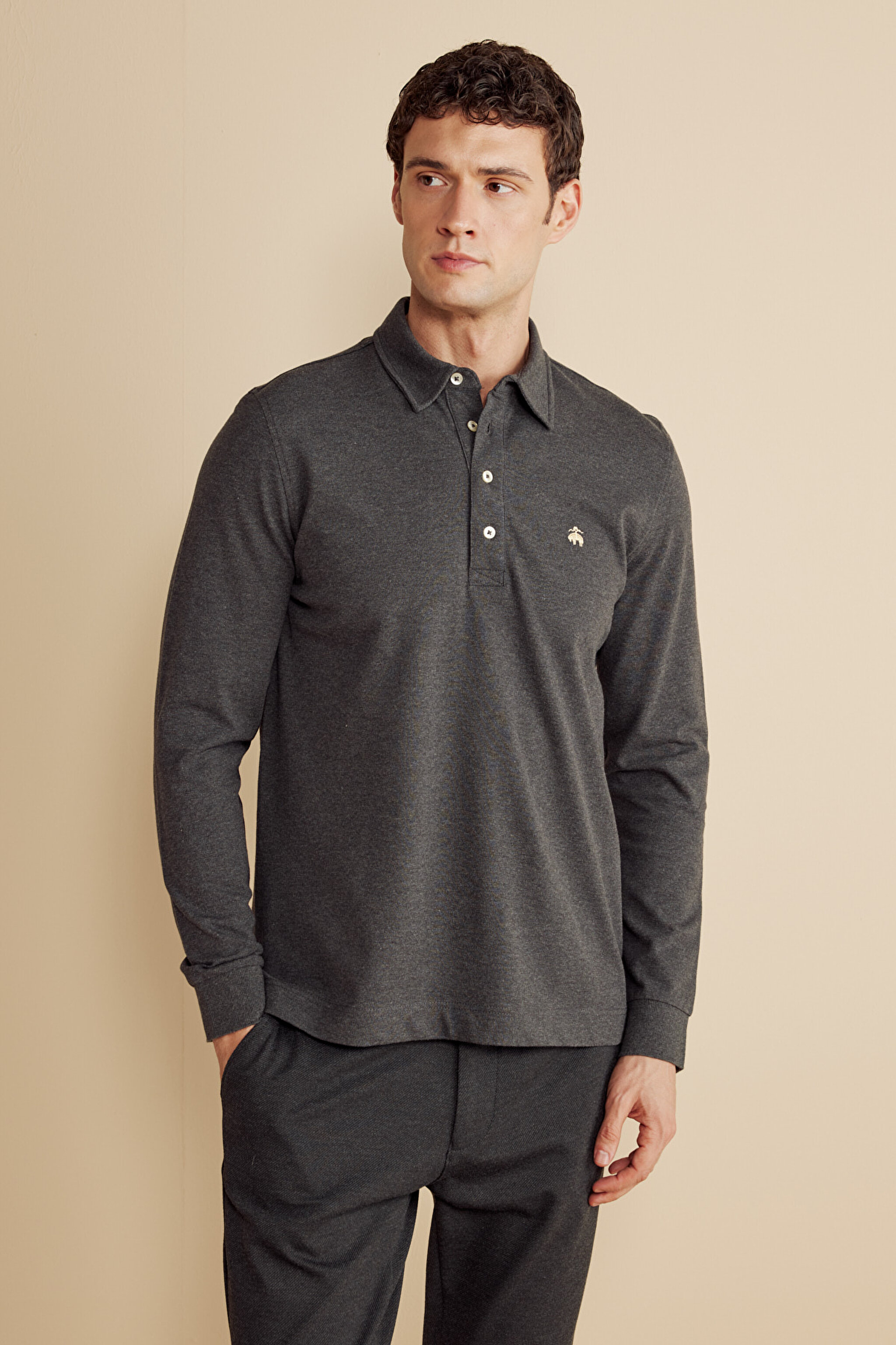 Uzun K. Pike Polo Yaka T-shirt - Antrasit Melanj (görsel 2)