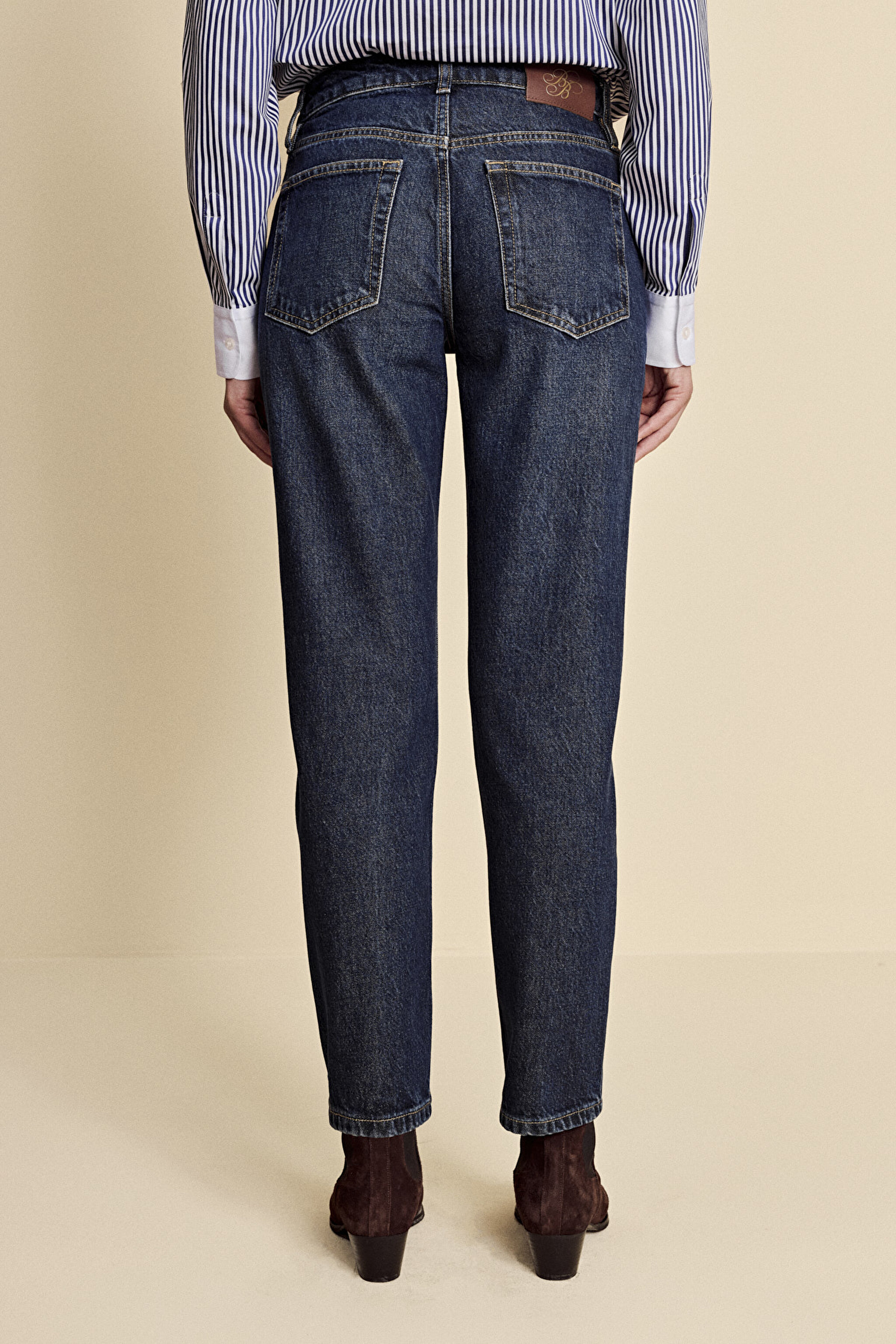 Slim Fit Düz Paça Denim Pantolon - Koyu Mavi (görsel 5)