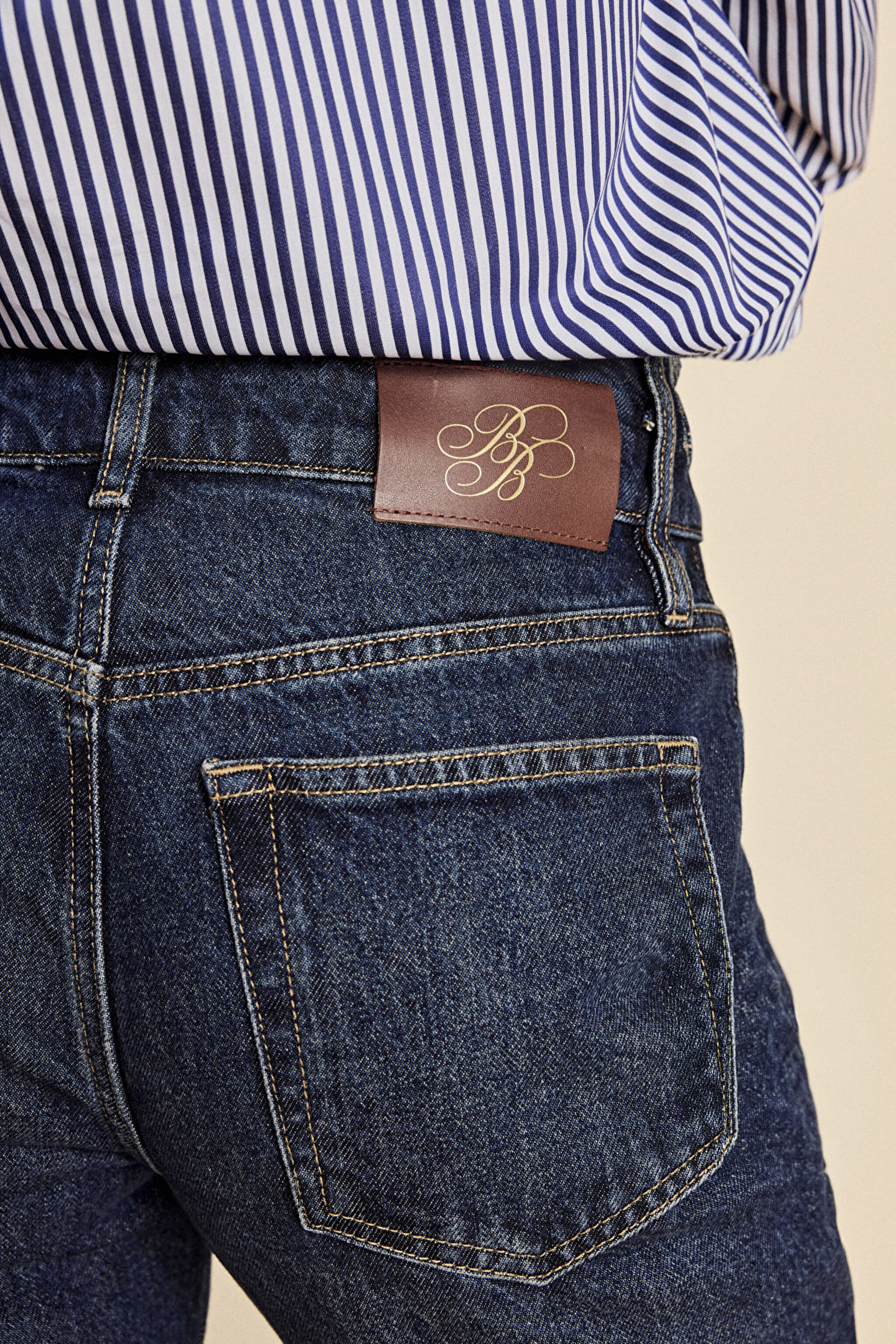 Slim Fit Düz Paça Denim Pantolon - Koyu Mavi (görsel 6)