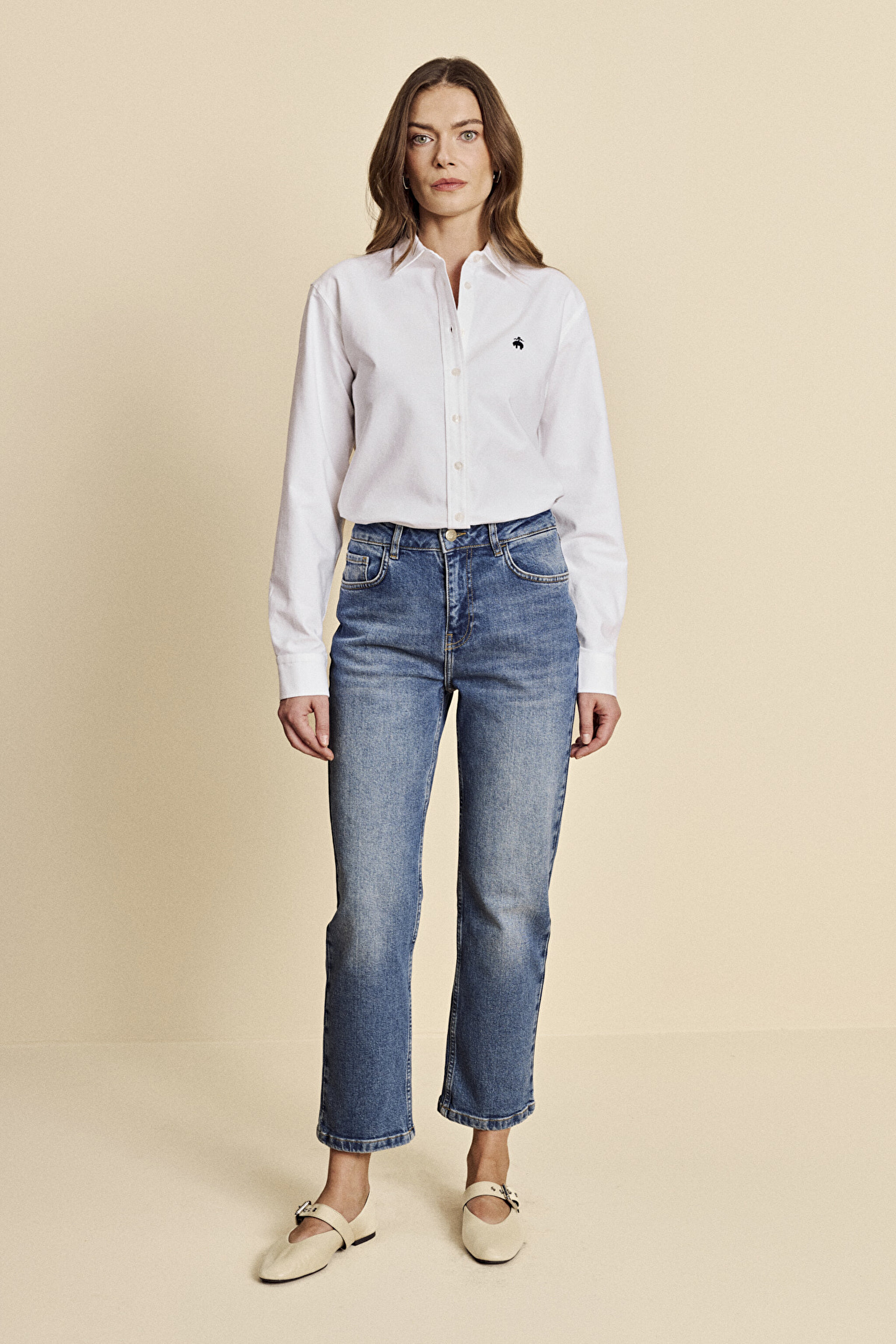 Pamuk Karışımlı Bol Paça Bootcut Denim Pantolon - Mavi