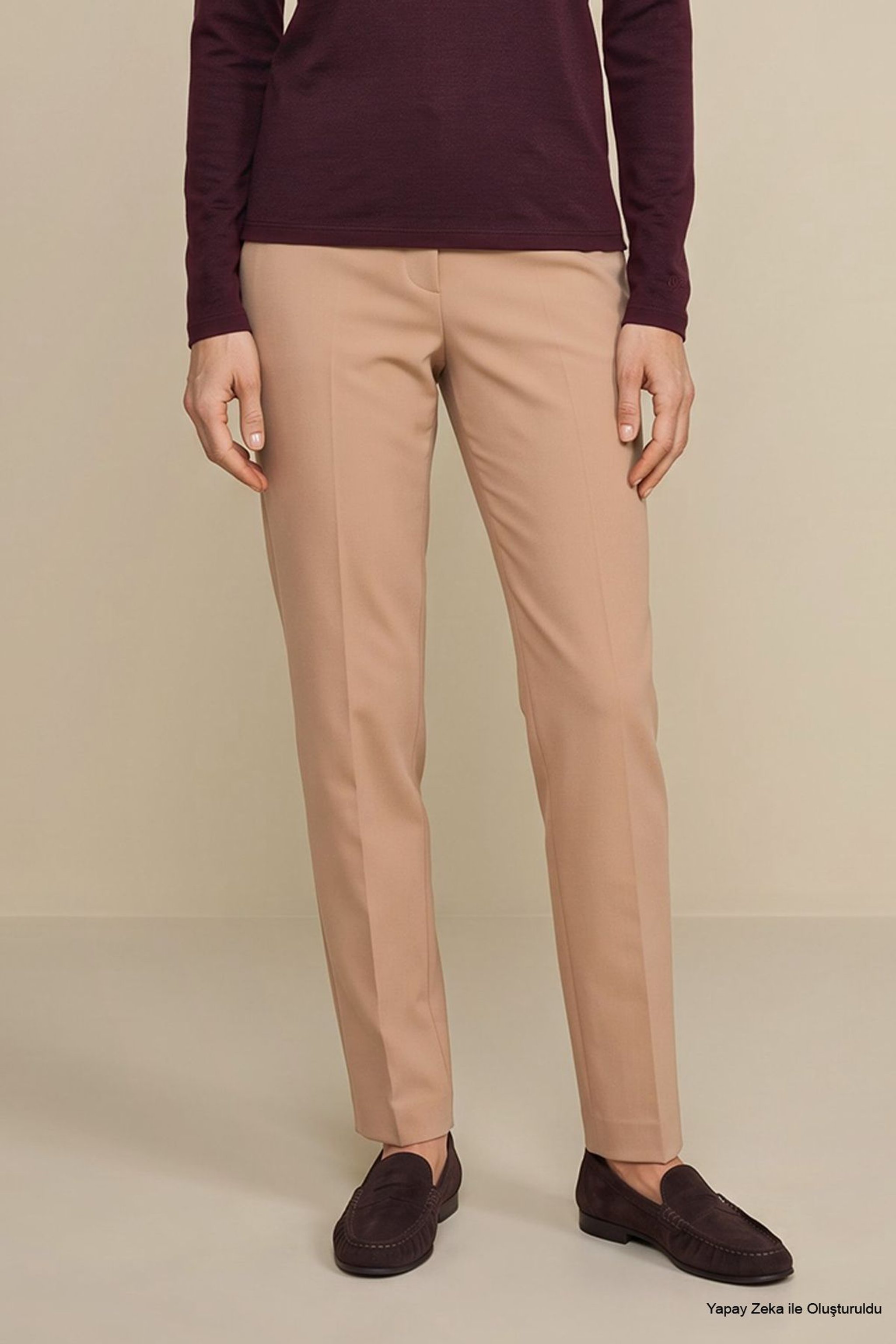 Regular Fit Pilesiz Basic Pantolon - Camel (görsel 2)