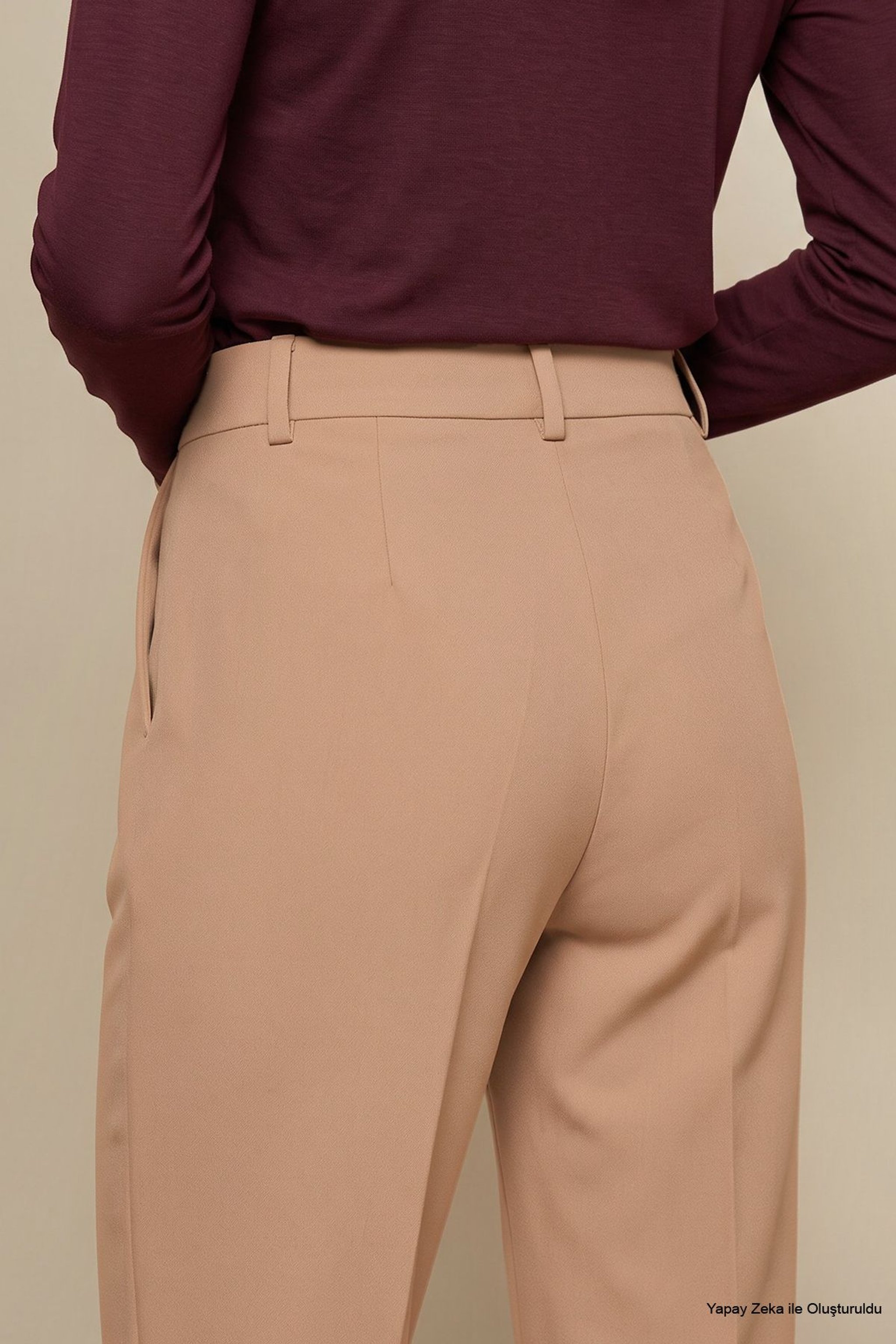 Regular Fit Pilesiz Basic Pantolon - Camel (görsel 5)