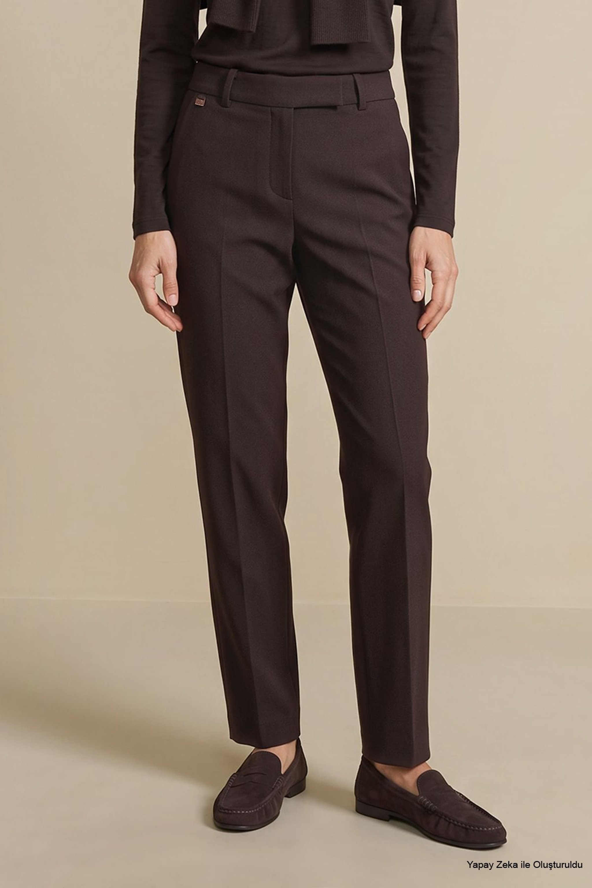 Regular Fit Pilesiz Basic Pantolon - Acı Kahverengi (görsel 2)