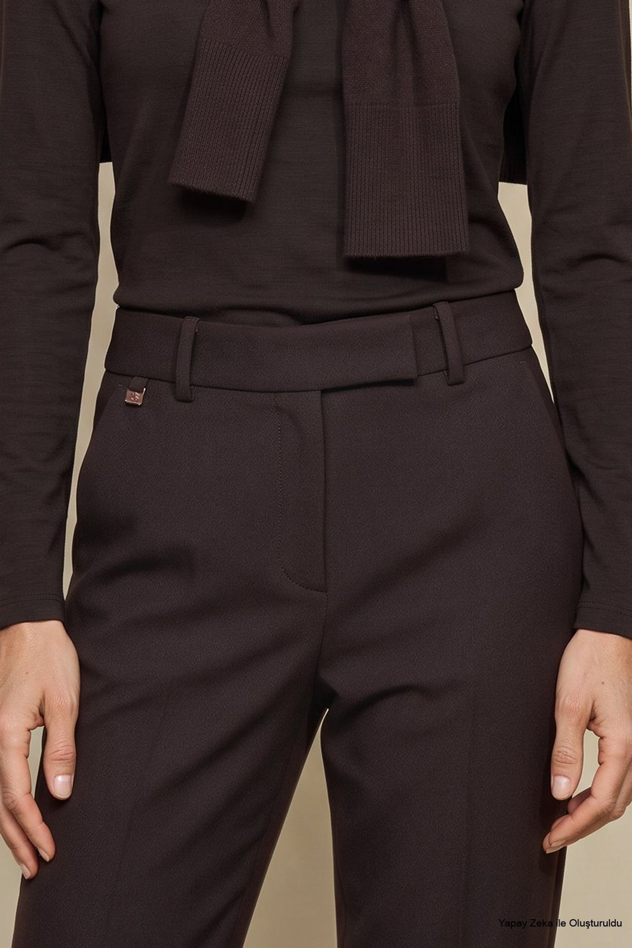 Regular Fit Pilesiz Basic Pantolon - Acı Kahverengi (görsel 4)