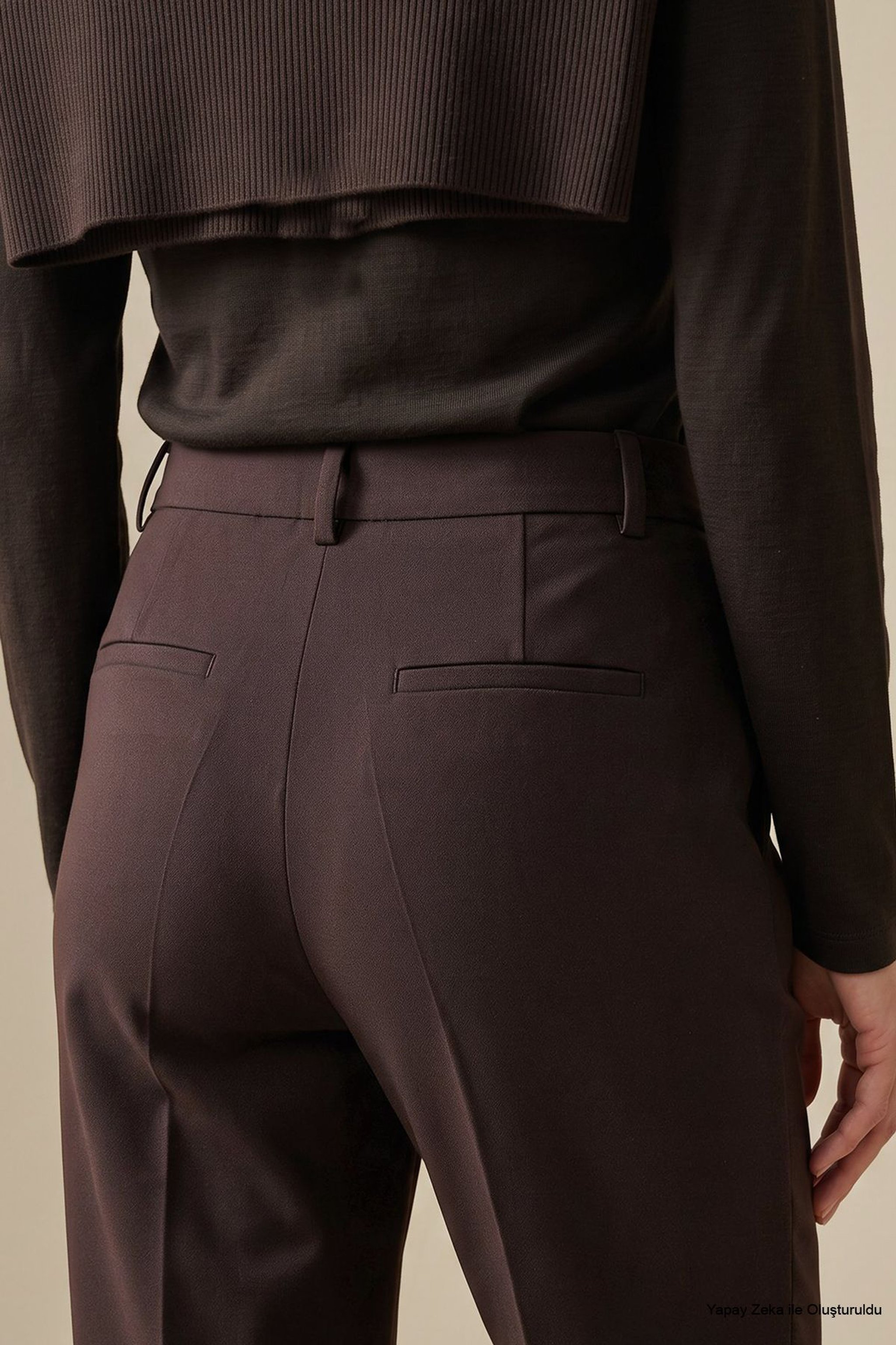 Regular Fit Pilesiz Basic Pantolon - Acı Kahverengi (görsel 5)