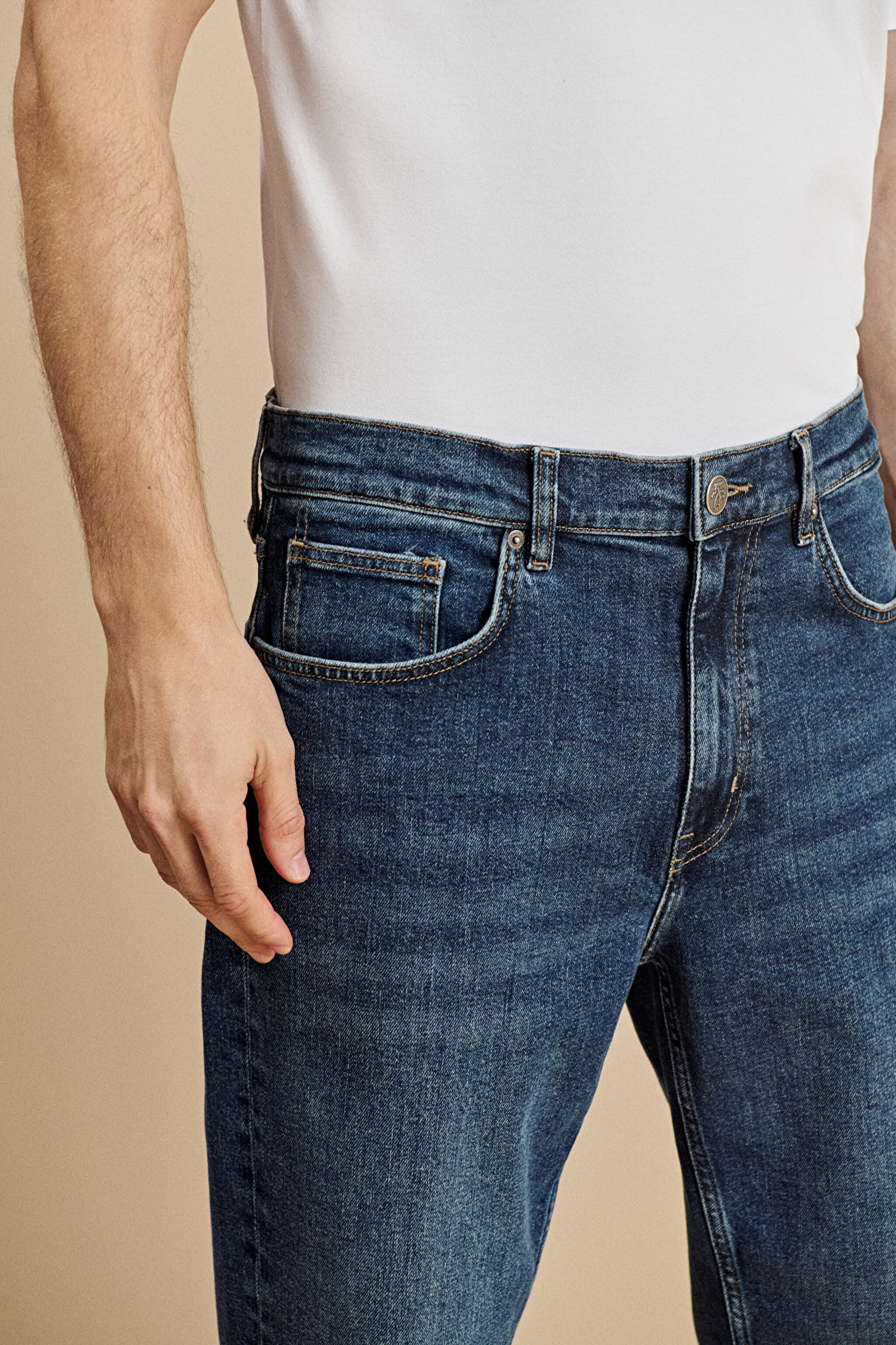Düz Paça Tapered Fit 5 Cepli Denim Pantolon - Lacivert (görsel 4)