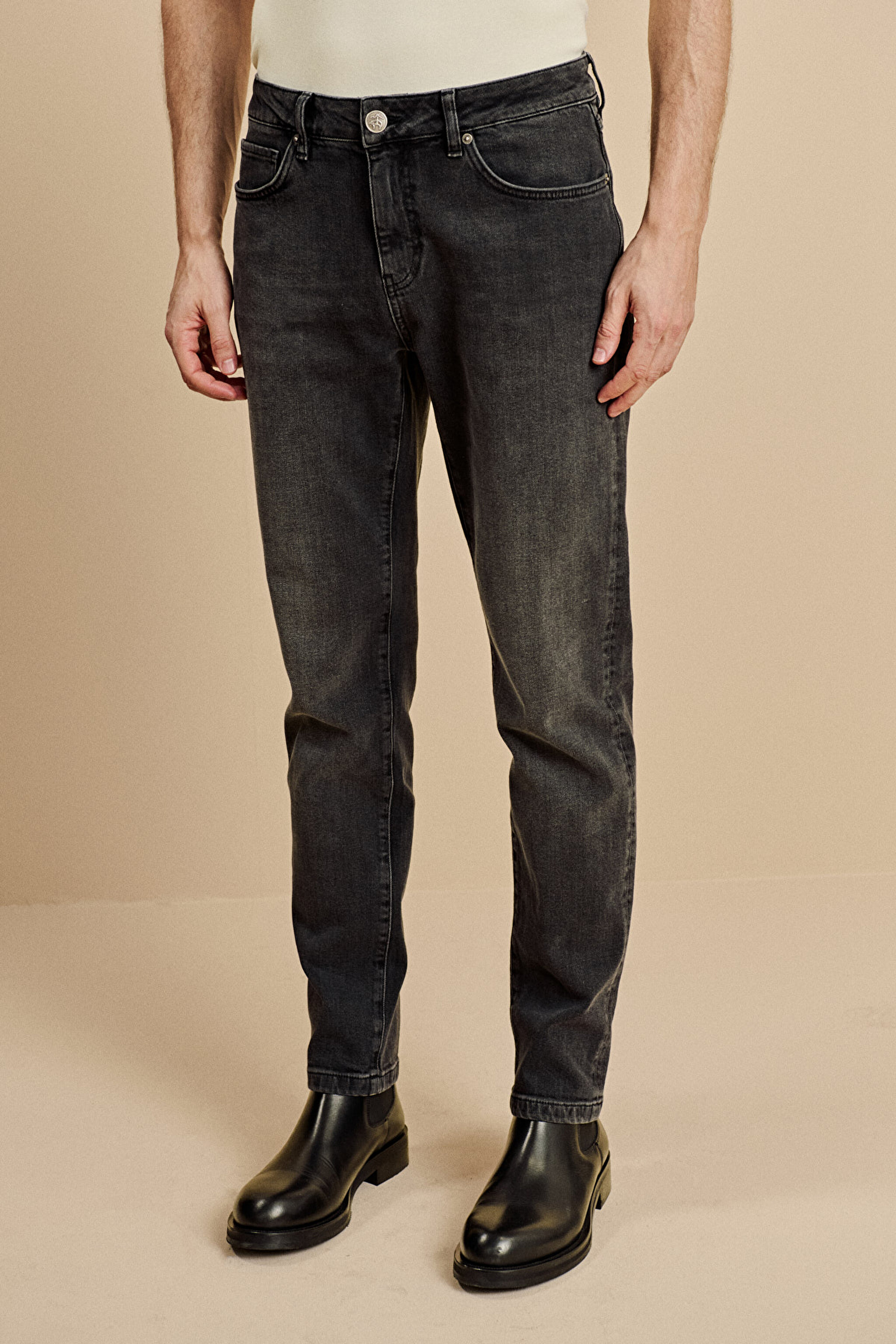 Slim Fit Normal Paça 5 Cepli Denim Pantolon - Antrasit (görsel 3)