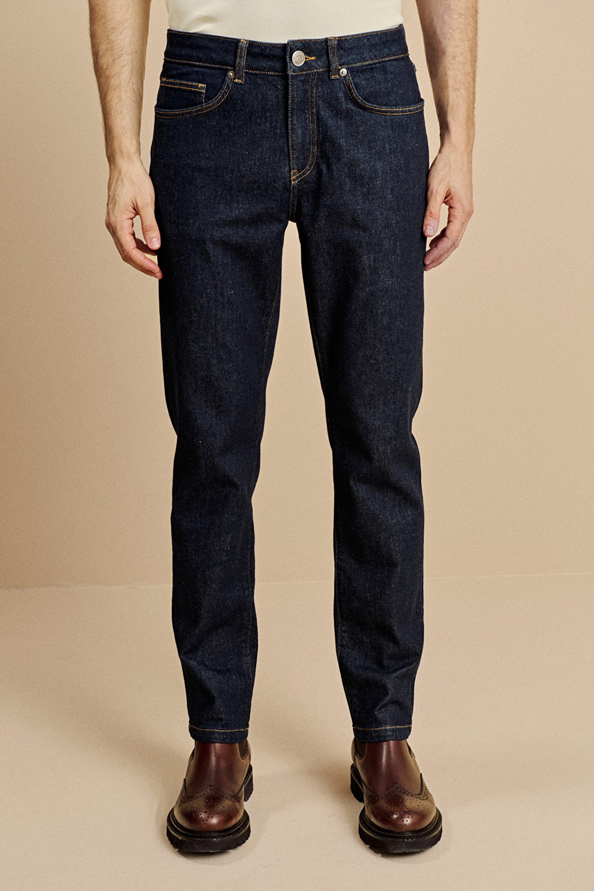Normal Bel Slim Fit 5 Cepli Denim Pantolon - Lacivert (görsel 3)