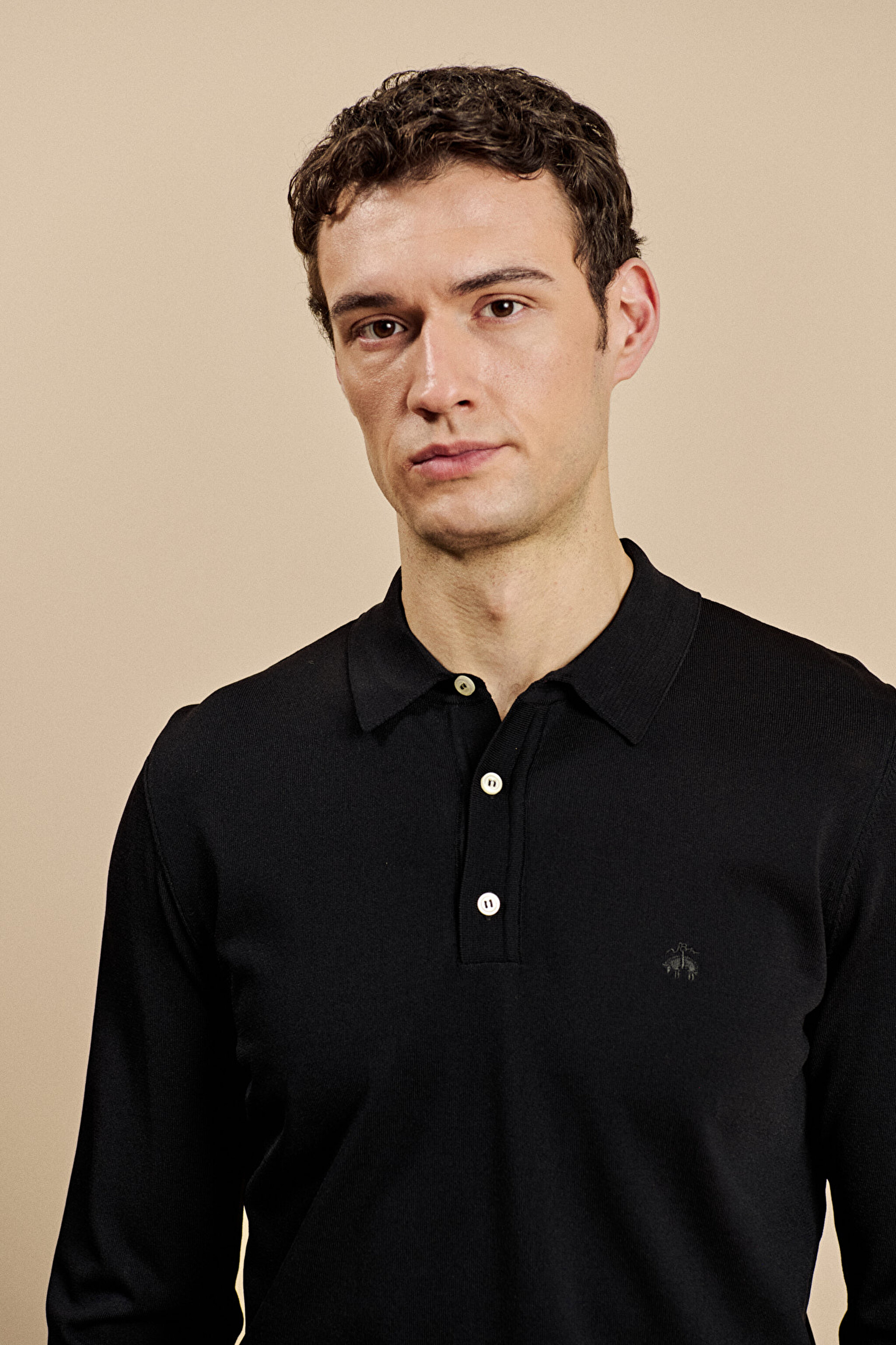 Polo Yaka Uzun Kollu Rayon Kazak - Siyah (görsel 4)